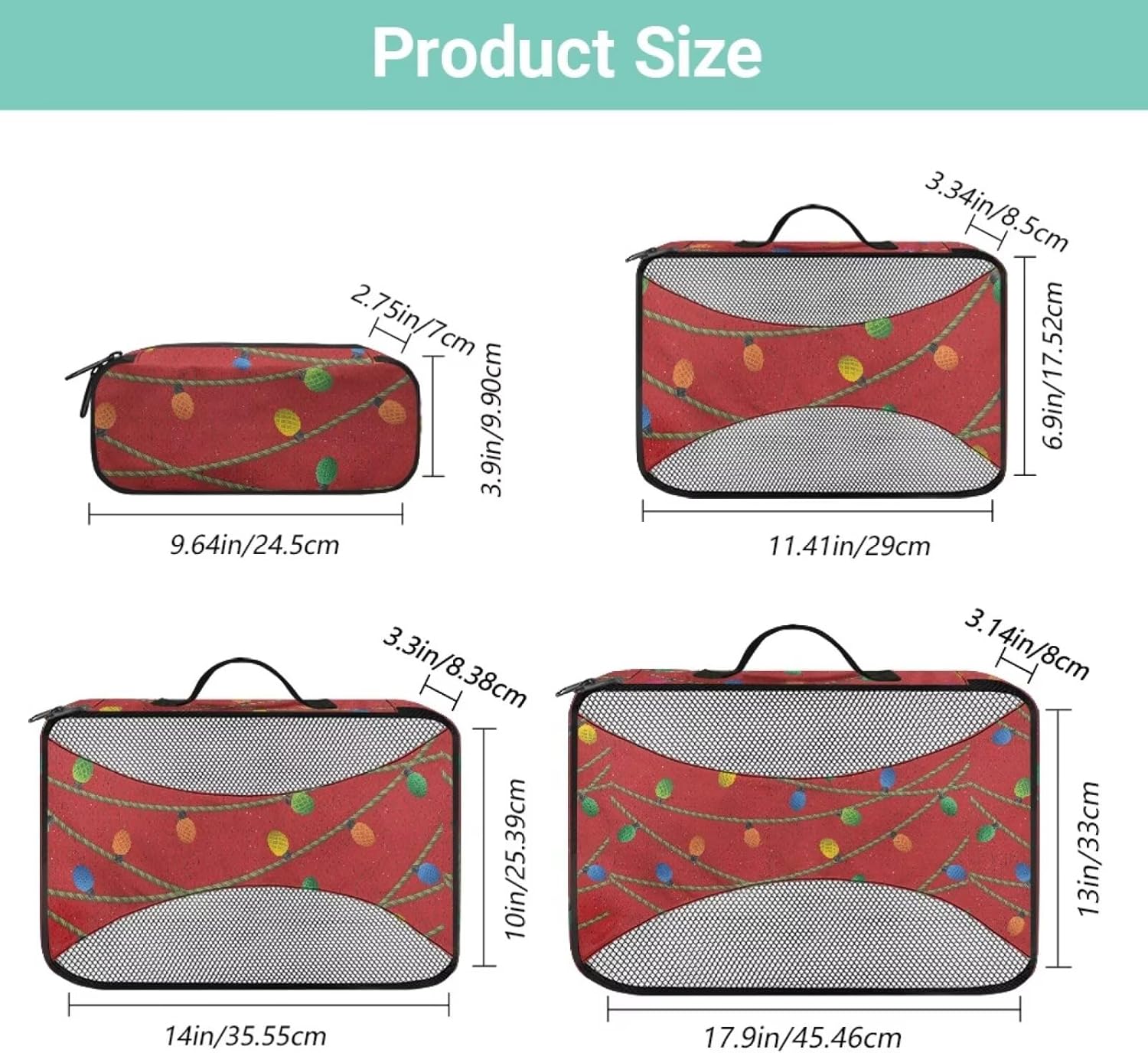 BIGCARJOB Christmas Light Luggage Cubes for Packing 4 Set Packing Cubes Travel Compression Suitcasae Storage Organizer with Zipper