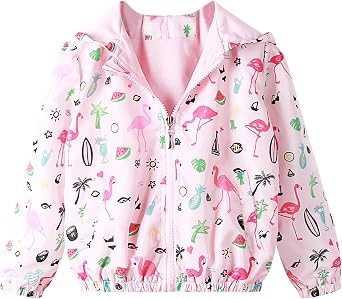 Feidoog Kids Baby Toddler Girls Cartoon Spring Fall Outerwear Windbreaker Zipper Hooded Jackets Coat
