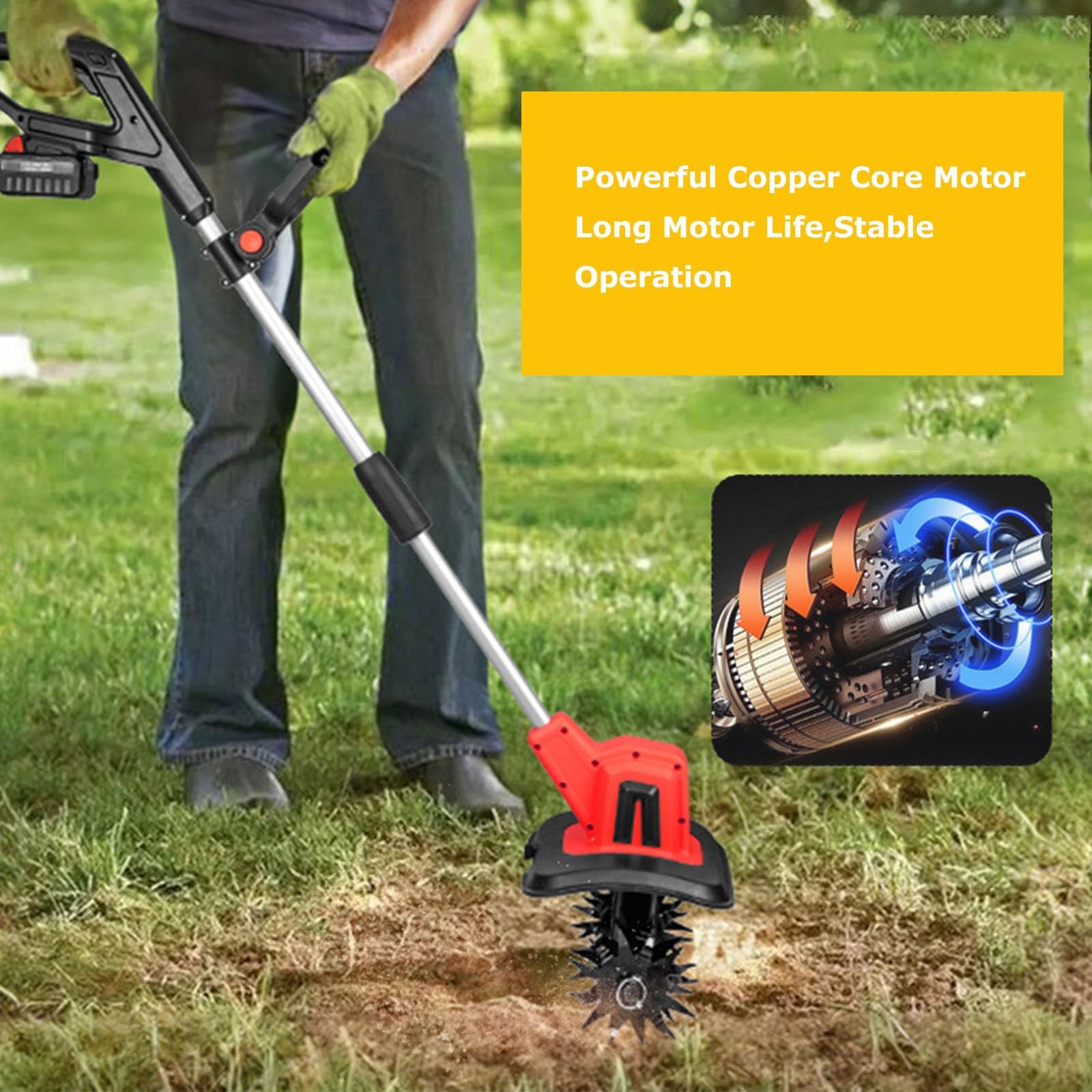 Coltivatore elettrico da 20 V – Coltivatore/Rotacultore da terra da giardino – 4 lame in acciaio, larghezza di lavoro 25 cm, profondità di lavoro 22 cm