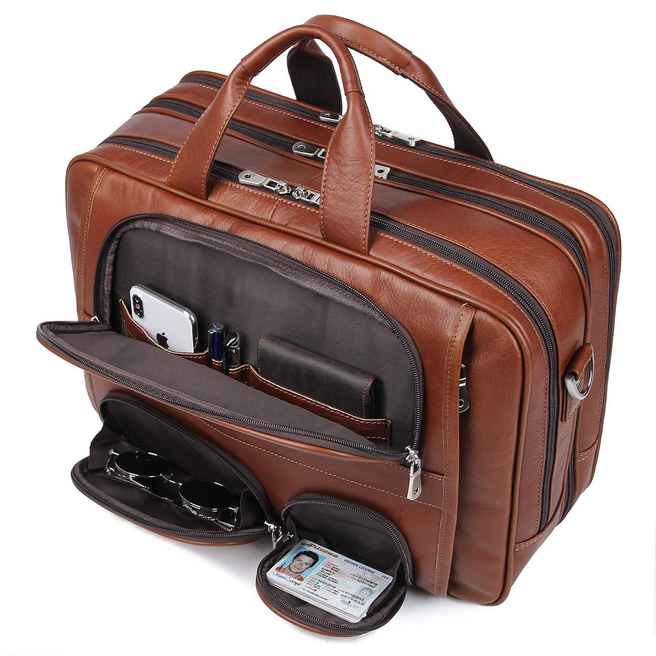 Augus Business Travel Briefcase Genuine Leather Duffel Bags for Men Laptop Bag fits 15.6 inches Laptop
