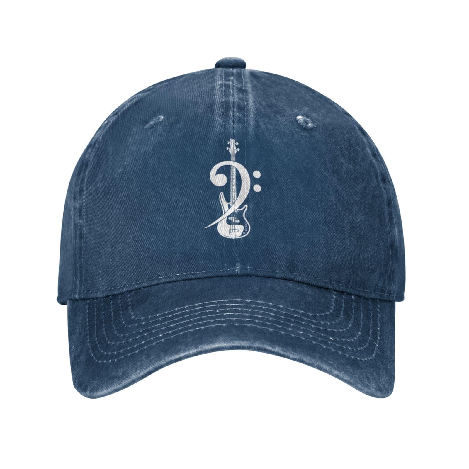 Melbrakin Unisex Navy Blue Bass Clef Bass Guitar Funny Guitar Player Gift Baseball Cap Dad Hat Trucker Hats For Men Womenn