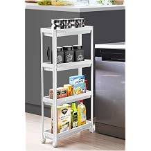 Oma  Slim Yeni Tekerlekli 4 Katl  Banyo Raf -Mutfak Raf  Servis Sehpas  Organizer White