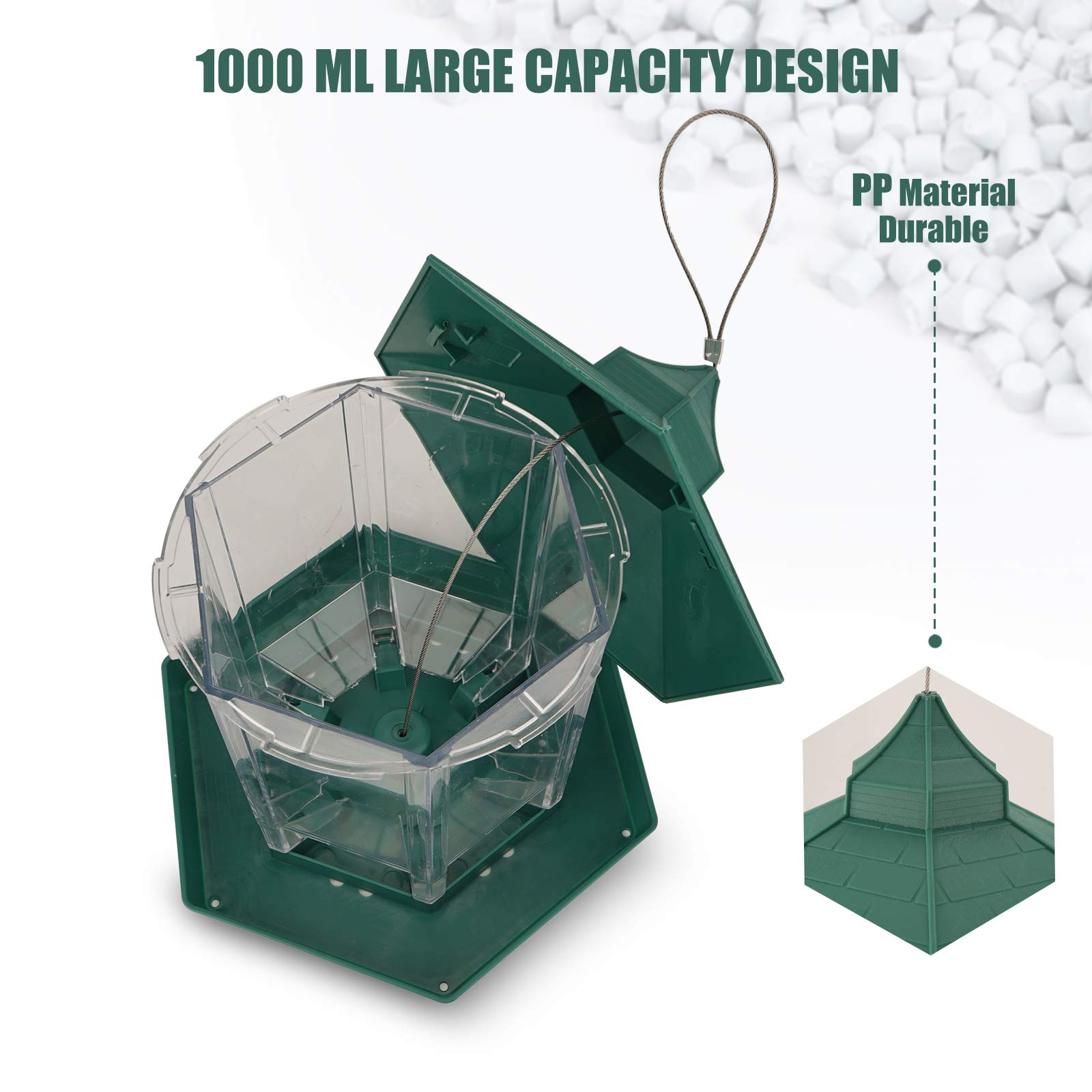Herefun Comedero para Pájaros, Comedero Colgante para Pájaros, Comedero para Pájaros Salvajes para Exteriores a Prueba de Ardillas, Resistente al Agua Pajarera para Colgar (Verde) — view 2