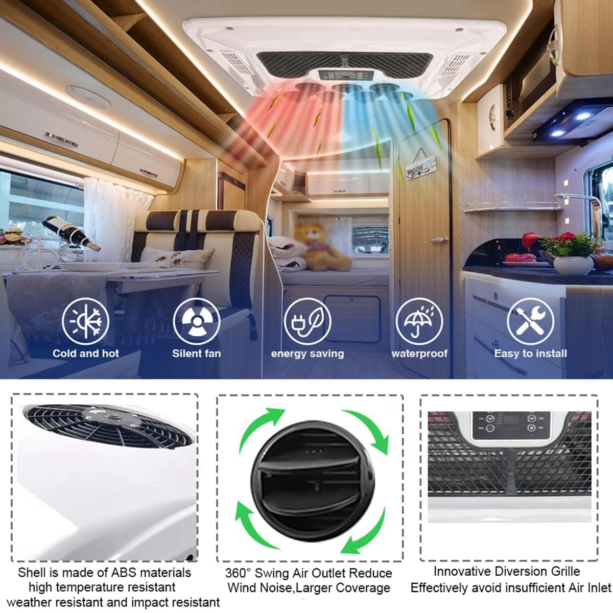 Climatiseur De Camping-car Avec Écran, Électrique Climatiseur De Toit DC 12V 24V 48V 72V 96V 220V Pour Camions, Automobile, Caravanes, Avec Refroidissement Et Chauffage