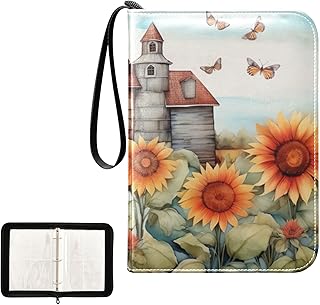 Sunflower American Flag Waterproof Trading Card Binder,400-Pocket Trading Album Display Holder,Display Case with Card Sleeves Set for Soccer Card,Gaming Cards,and Other TCG 2011586