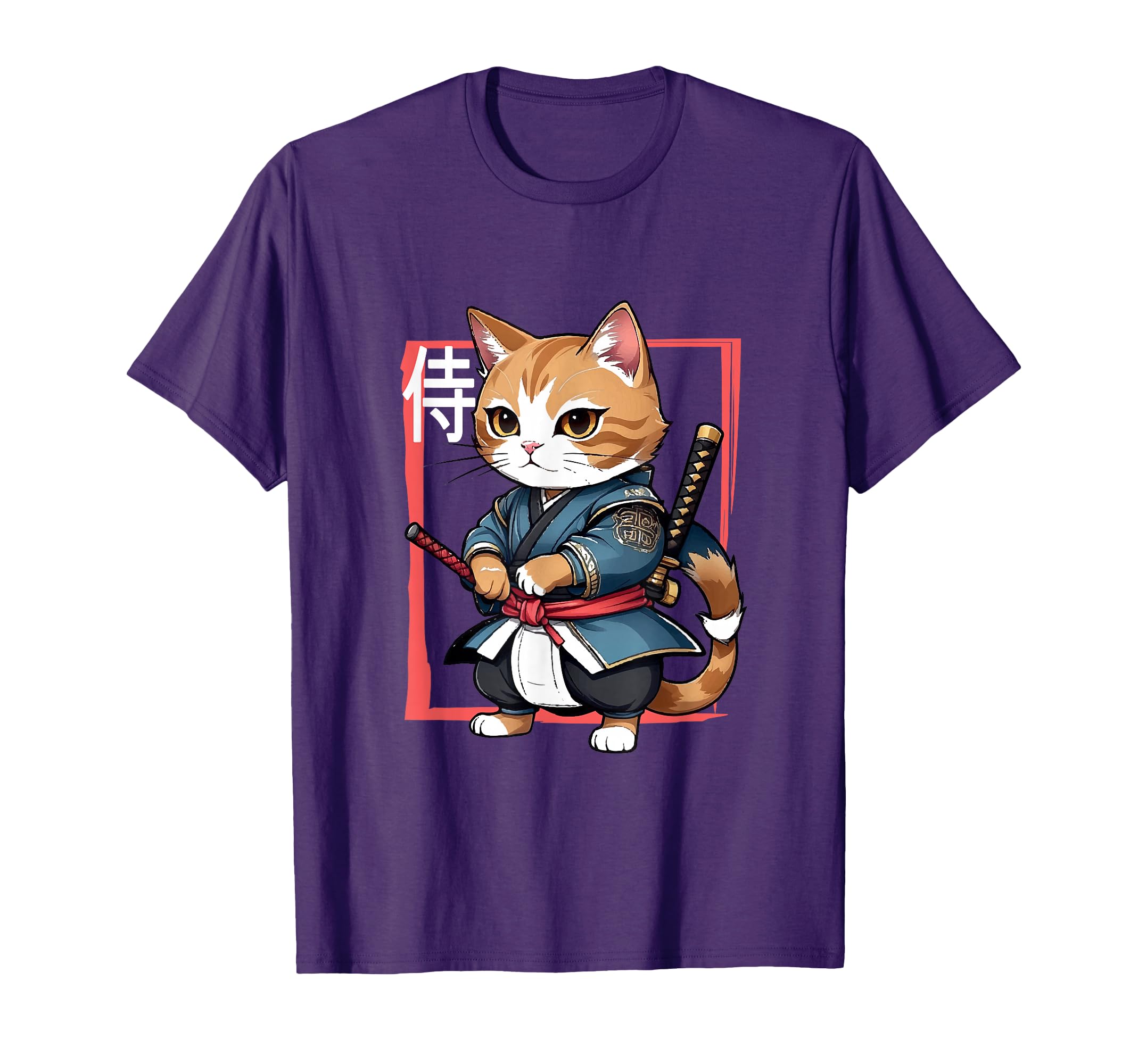 Cat Lover Samurai Cat Japanese T-Shirt for Men Women Girls Kids