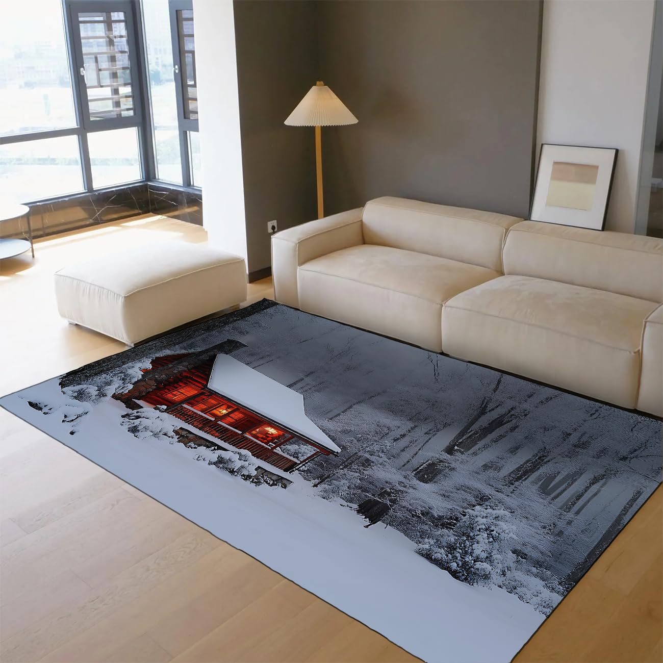Zimowa kabina 10 cm x 125 cm dekoracyjne dywaniki ciepłe lekkie antypoślizgowy dywanik realistyczny śnieżny malowniczy design duża odporna na szopę dom wiejski mata kuchenna biała