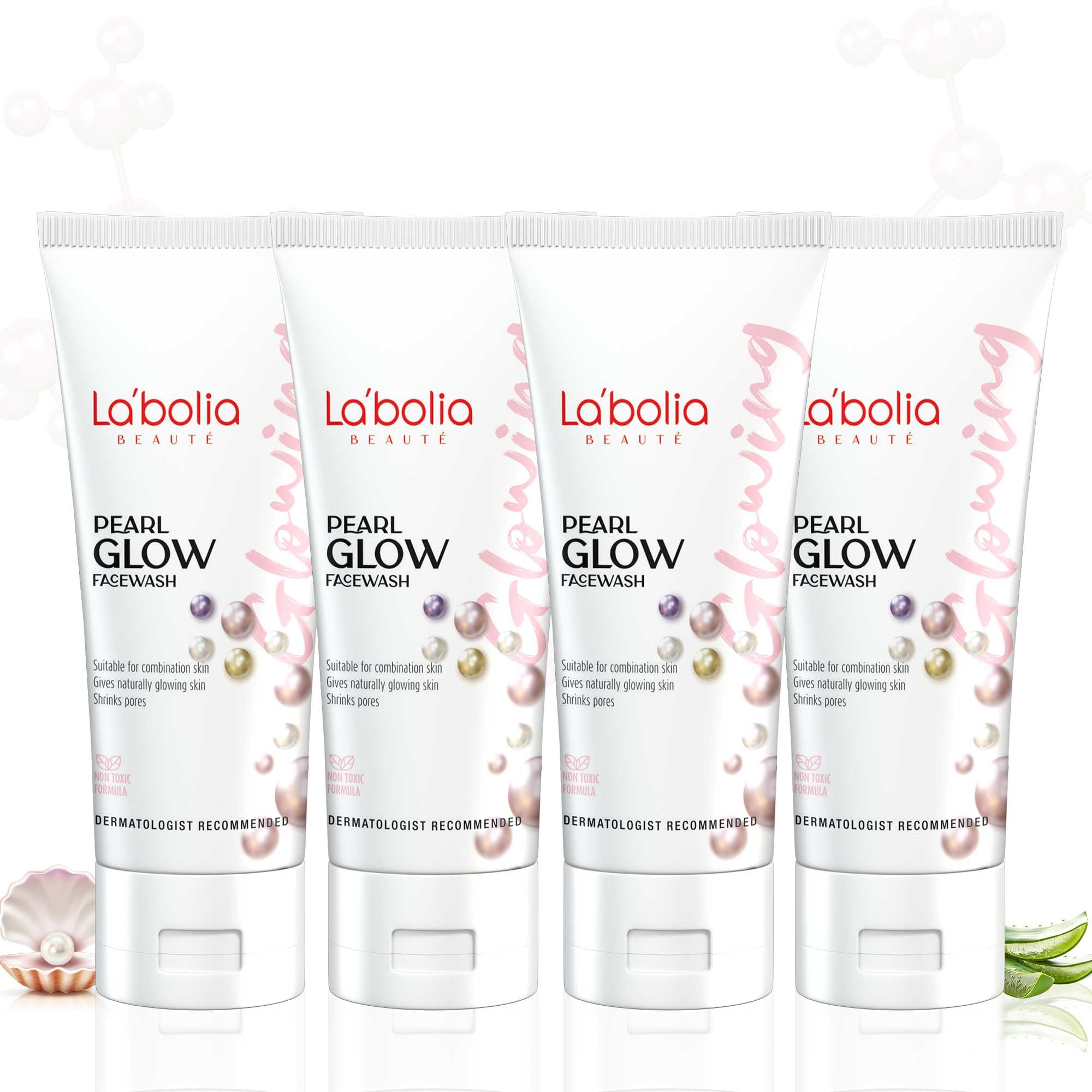 Labolia Beaute Pearl Glow Face Wash | Remove Tanning | Delays Aging | Shrink Pores | Suitable for All Skin Types (50gm, 4)