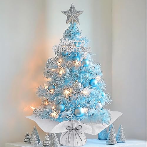Miniatura 7 de Syhood Paquete de 2 mini árbol de Navidad blanco para mesa, árbol de Navidad pequeño con luces, árbol de Navidad de 18 pulgadas, decoración de