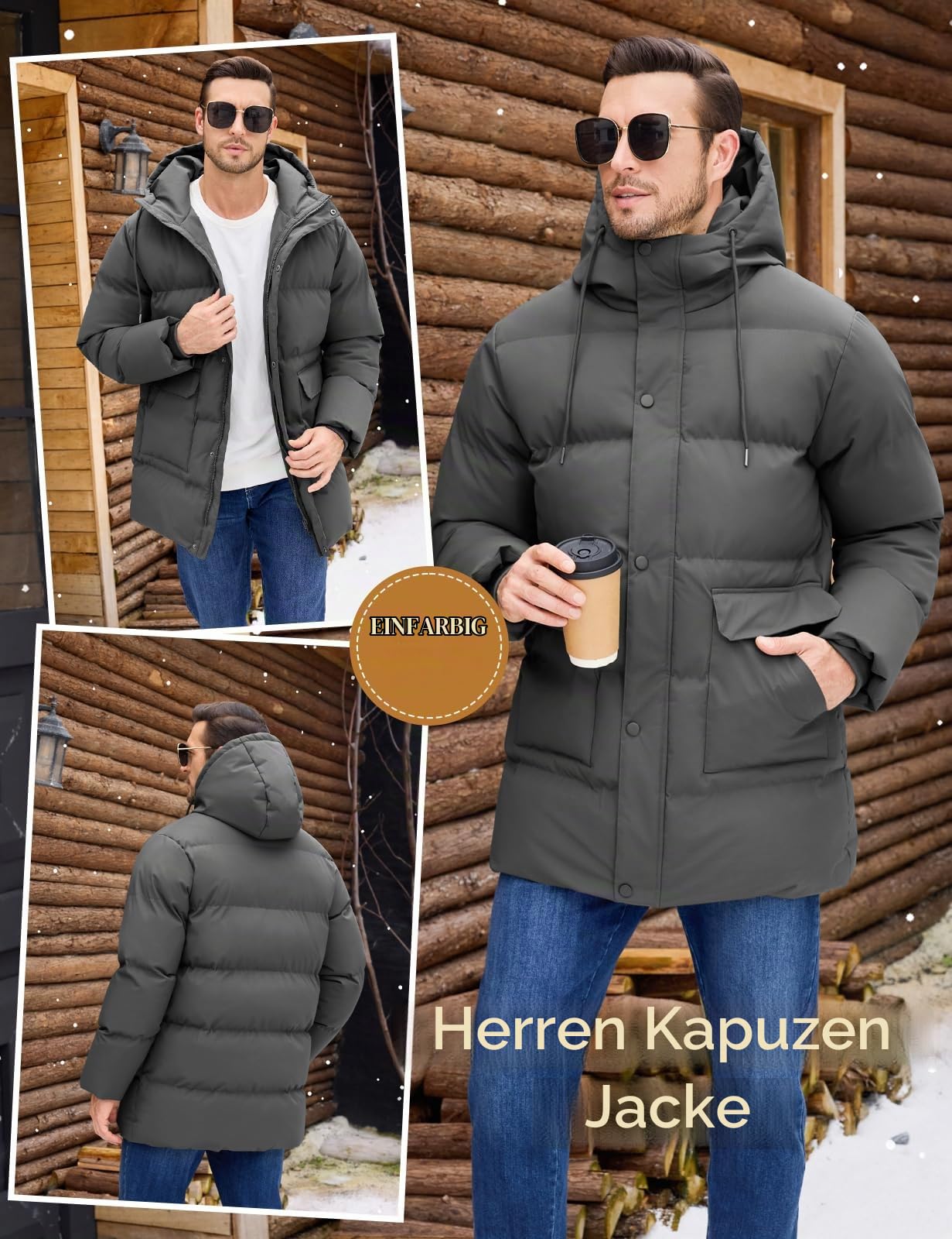 heekpek Herren Winterjacke Outdoor Parka Jacken Lang Männer Warme Winddicht Wasserabweisend Puffer wintermantel mit Kapuze
