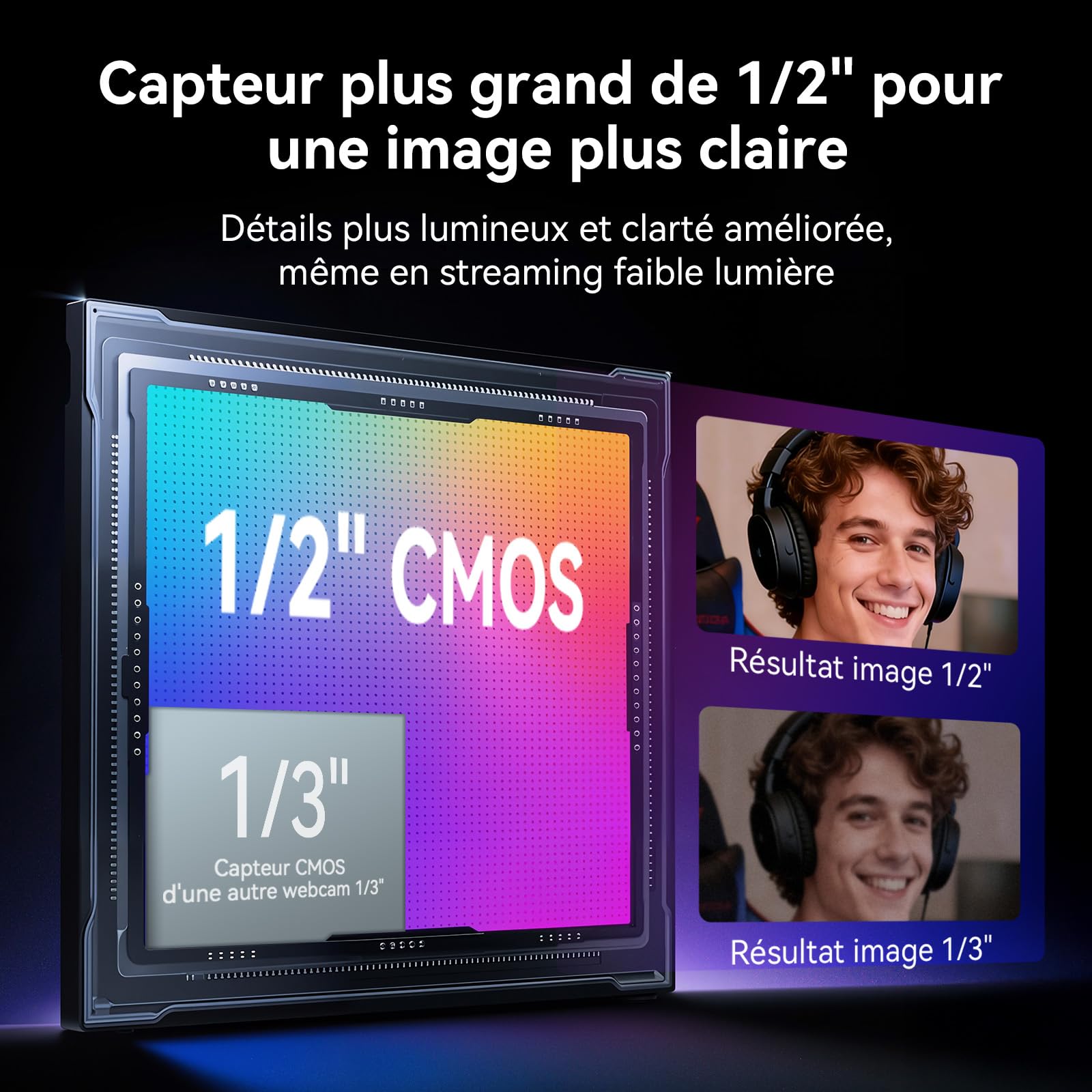 eMeet Webcam 4K S600L, 4 Modes d'éclairage, Effet Arc-en-Ciel, Capteur 1/2", Imagerie IA, PDAF 0,2 s, 2 Microphones, Molette de Réglage, Webcam 4K avec Lumière pour OBS/Twitch/Youtube/Zoom/PC/Mac