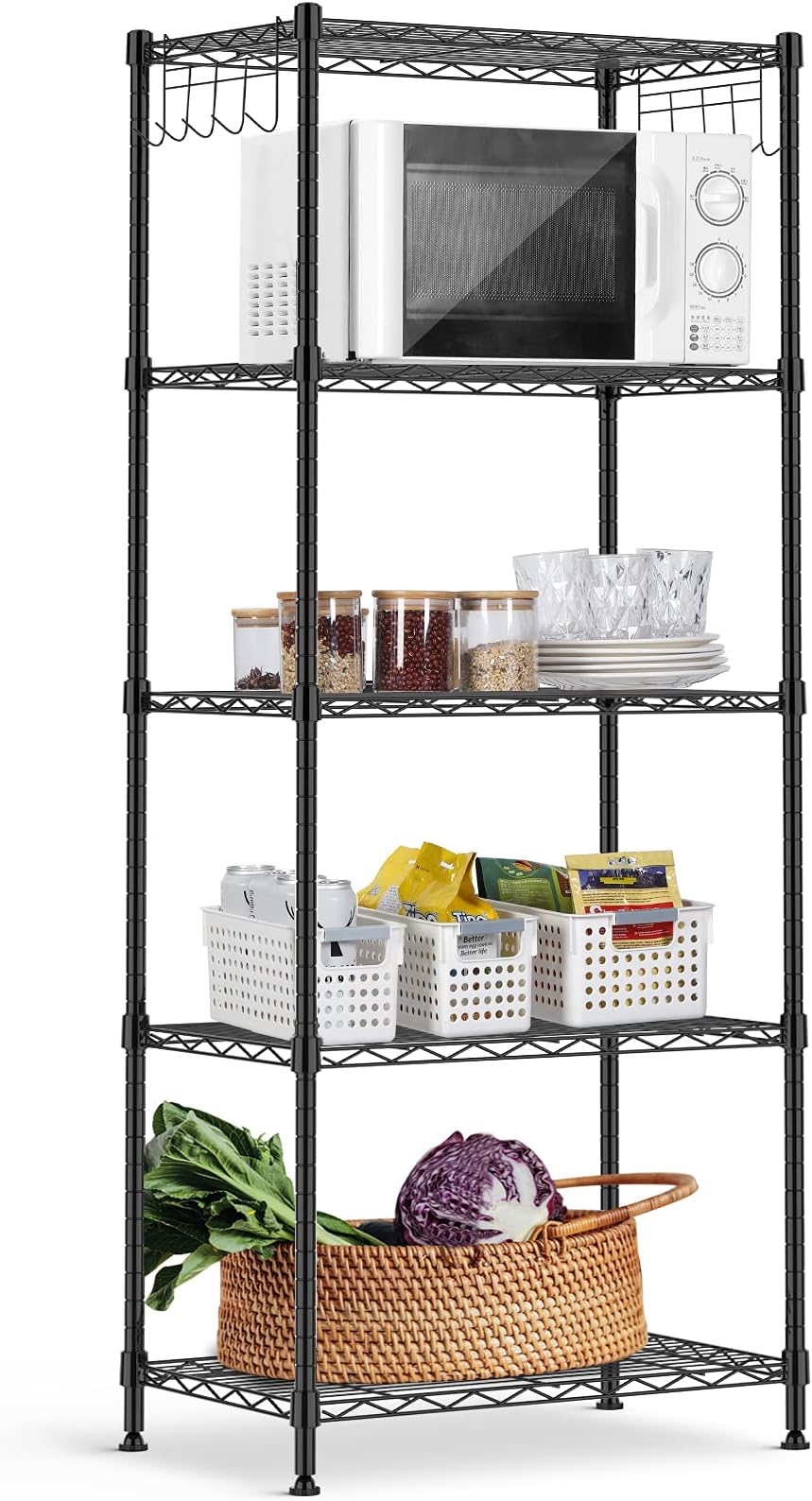 ALVOROG 5 Tier Shelves for Storage Shelving Units and Storage Heavy Duty Metal Storage Shelf Wire Rack Shelving Adjustable Kitchen Shelf Garage Pantry Storage Racks and Shelving(23.2x13.4x59.1in)