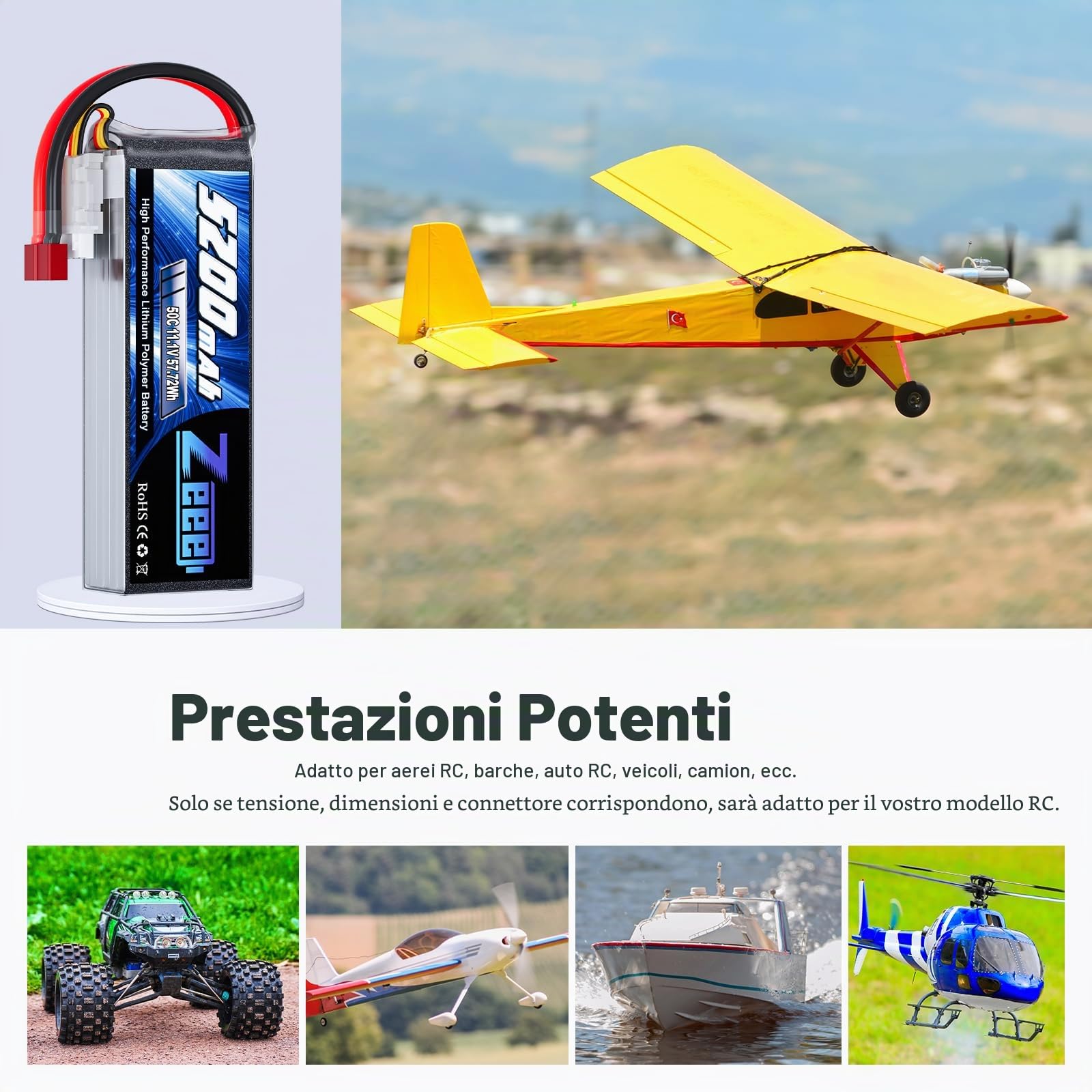 Zeee 3S Lipo Batteria 11,1V 50C 5200mAh RC Batteria con Connectore Deans T Spina per RC FPV Racing UAV Drone Evader BX RC Veicolo Auto LKW Truggy RC Nave RC Modells RC Hobby