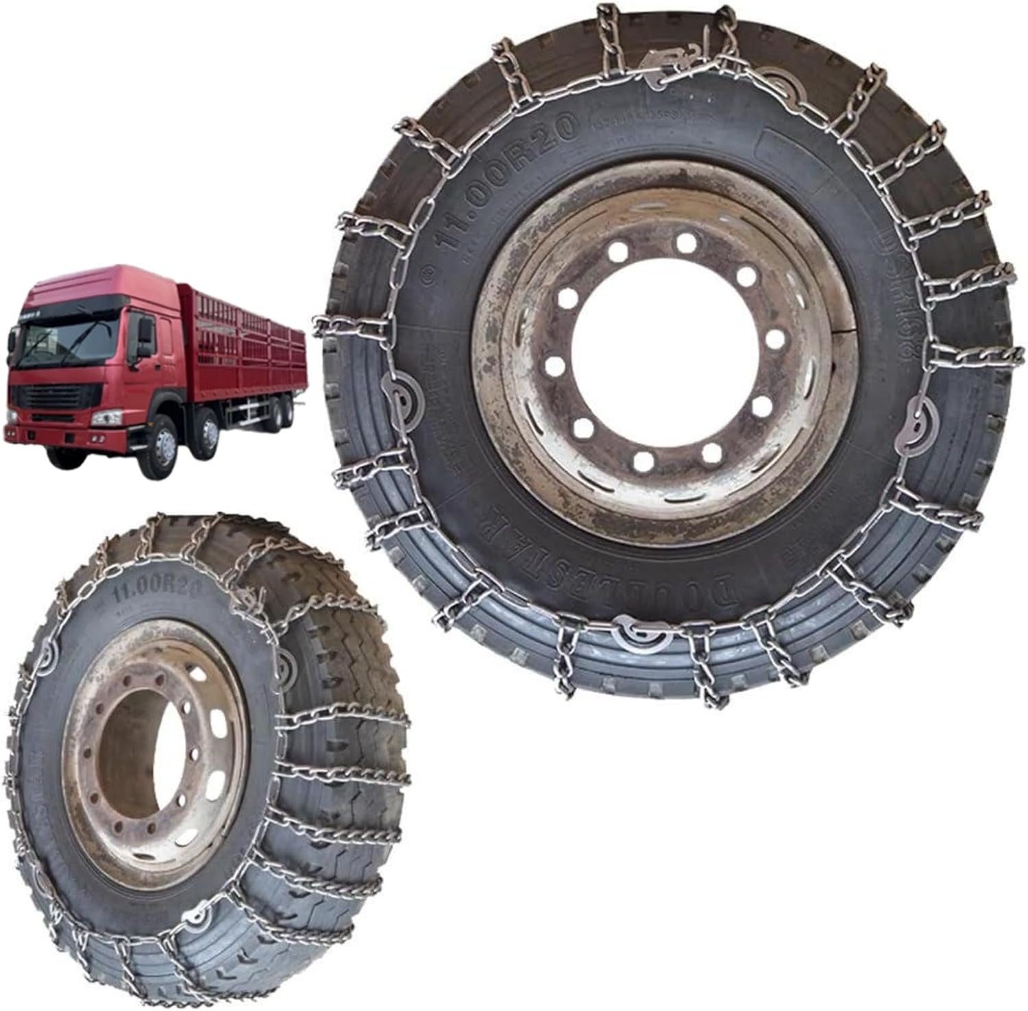 2pcs 9mm Heavy Duty Snow Tire Chains for Suv Pickup Trucks and AVT Traction Chains Manganese Skid Design for Snow,Mud,Ice and Sand Reliable Grip 295/80R22.5 2pcs 295/70R22.5