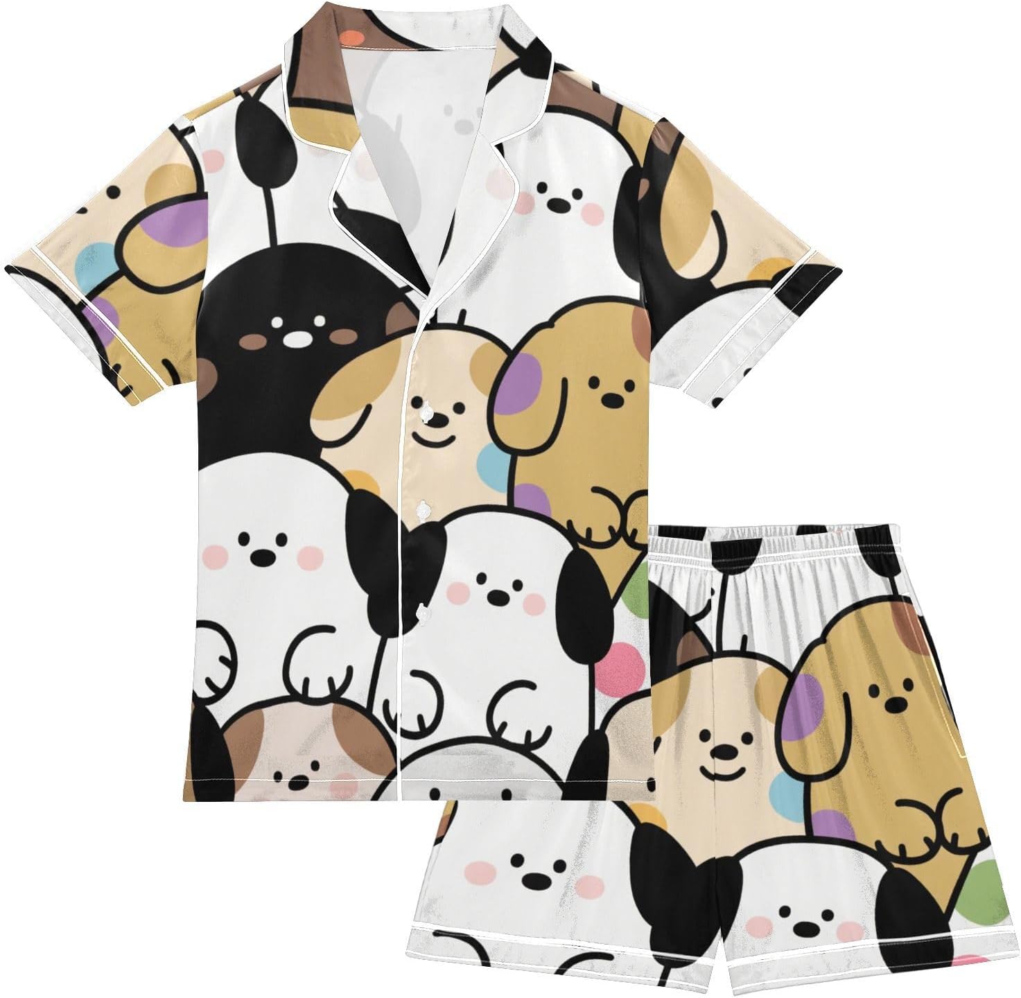 Little Big Boys Pajama Sets Snug-Fit Short Pjs 2pcs Set for Youth Nightwear 5-6Y Cute Cartoon Dog Happy