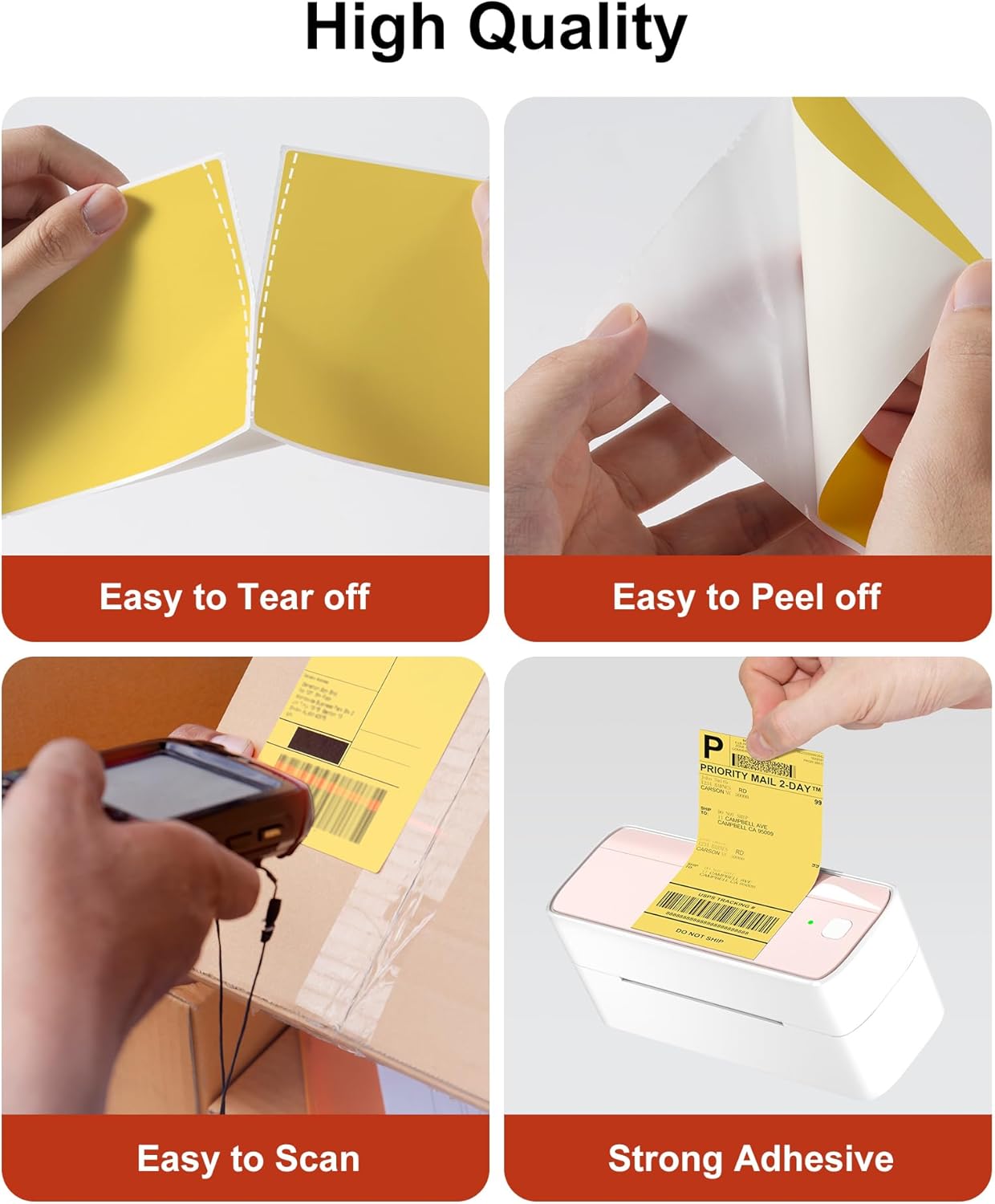 Phomemo 4x6 Thermal Label Printer Paper - 500 PCS Yellow 4"x6" Fan-Fold Shipping Supplies Labels - Water/Oilproof Label Stickers - Permanent Adhesive Thermal 4x6 Labels for Small Business - Image 4