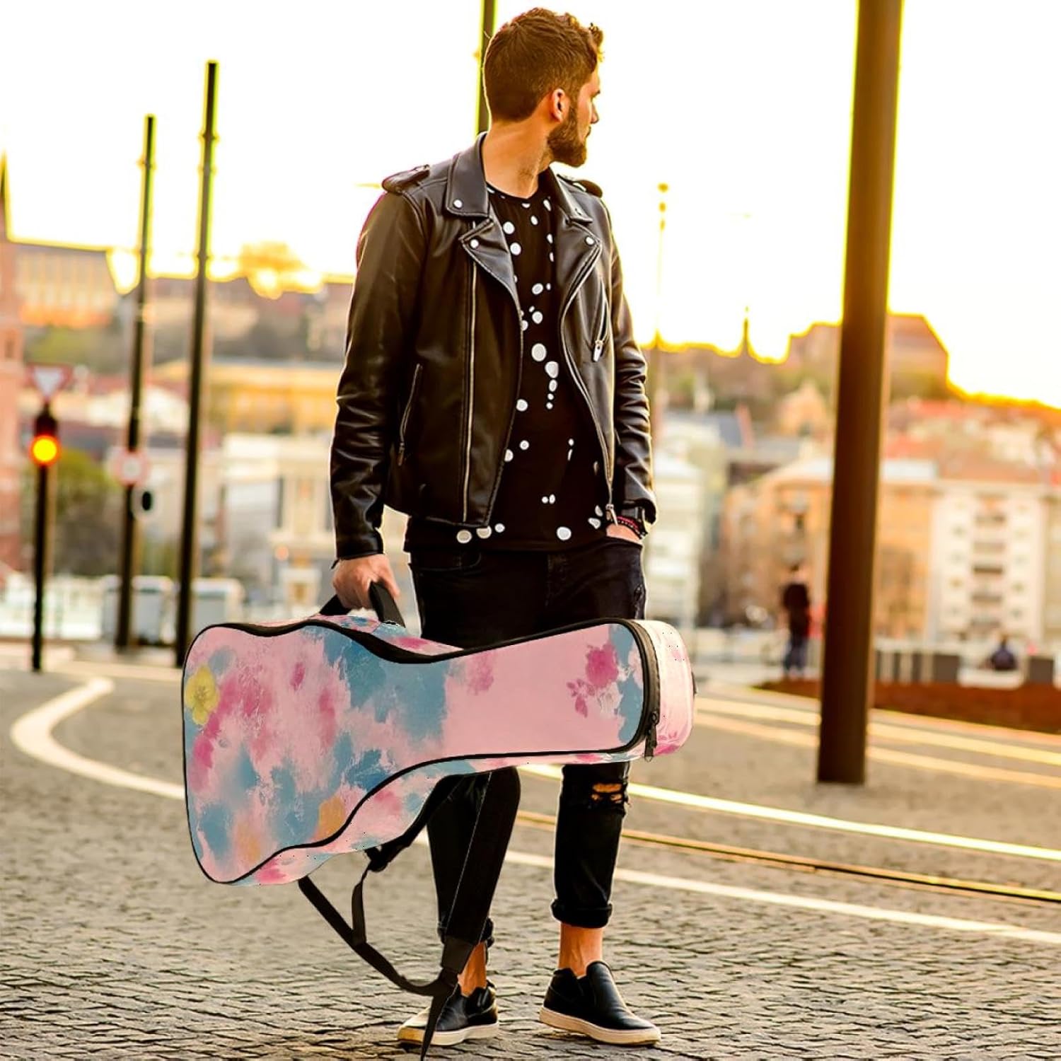 40/41/42-inch Colorful Tie Dyeing Acoustic Guitar Bag With Adjustable Shoulder Strap And 2 Storage Bags. Guitar Bag With Back Hanging Loop, Electric, and Classical Guitars