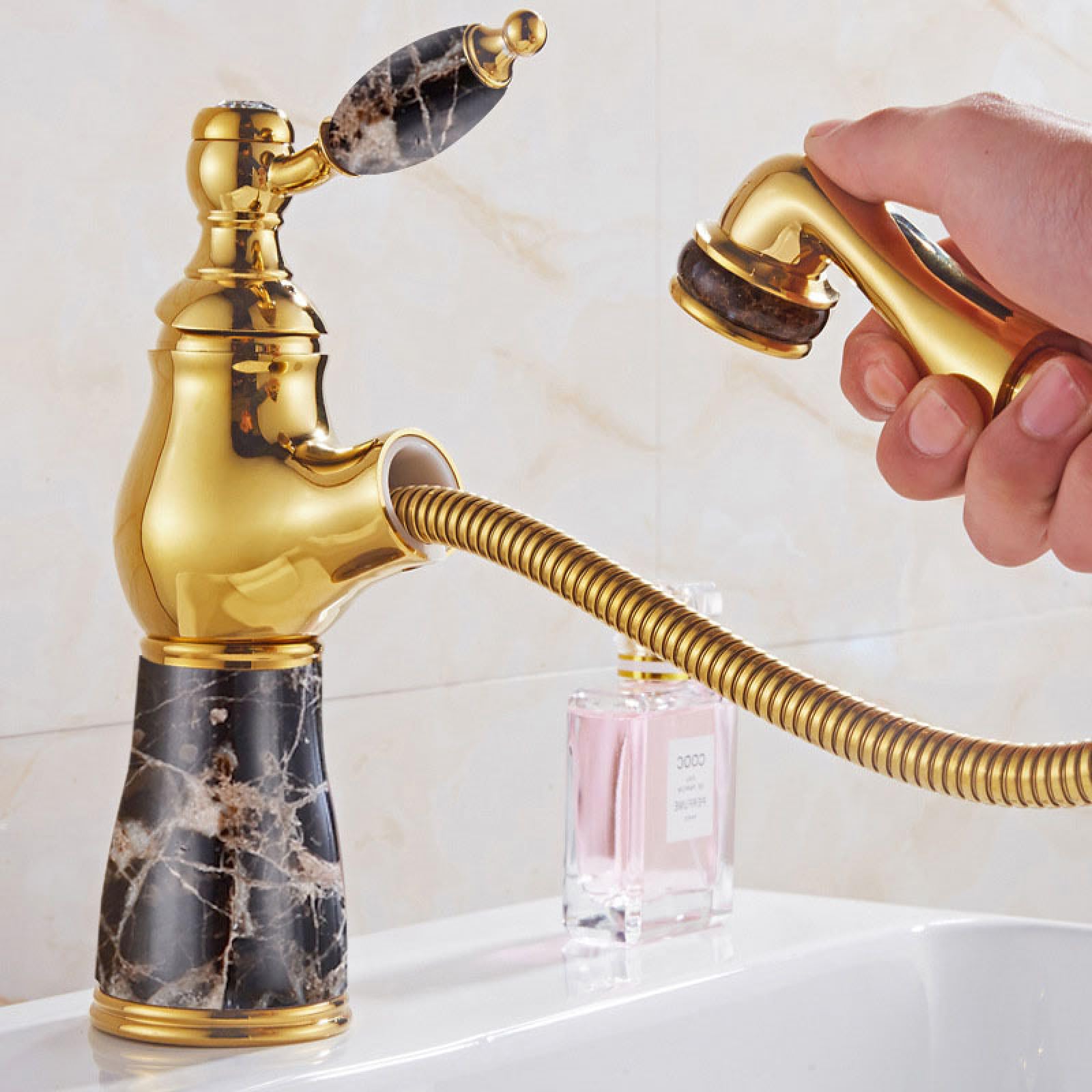 Robinet extractible en cuivre anti-éclaboussure pour vasque basse - 8