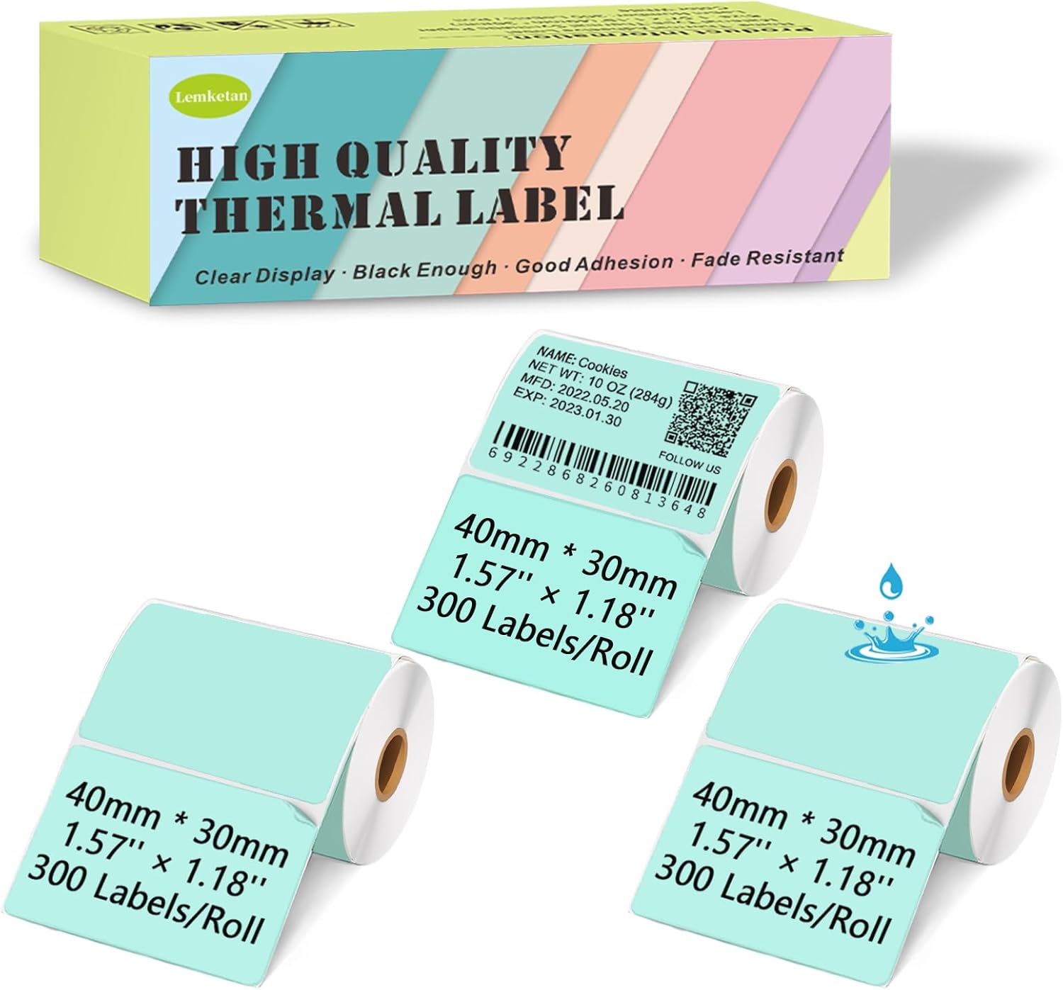 Macaron-Green 40mm x 30mm Thermal Labels Compatible for Supvan T50M Pro, Phomemo M110, 1.57''x1.18'' Label Maker Tape Refill, Weatherproof & Tear-Resistant Thermal Stickers (Green,900 Sheets)