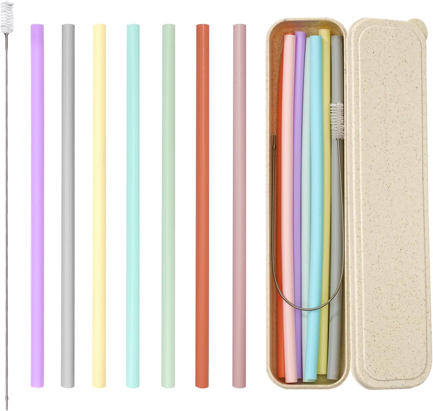 HAHE Silicone Reusable Straws with Case, Dishwasher Safe Travel Straw