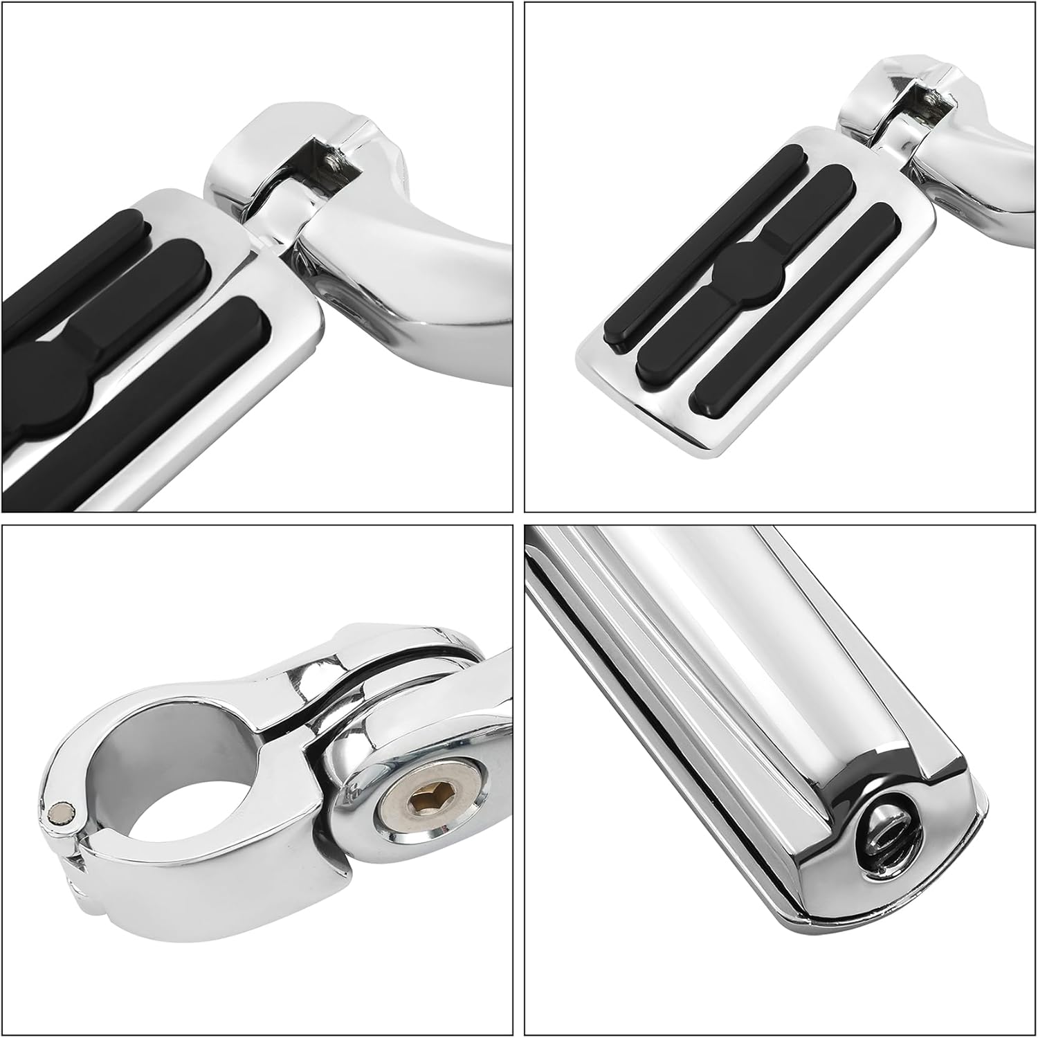 XFMT 1.25" Highway Pegs Motorcycle Adjustable Short Angled Highway Footpegs For Harley Touring Road King Street Glide Electra Glide Softail Sportster with 1 1/4" Engine Guard, Chrome