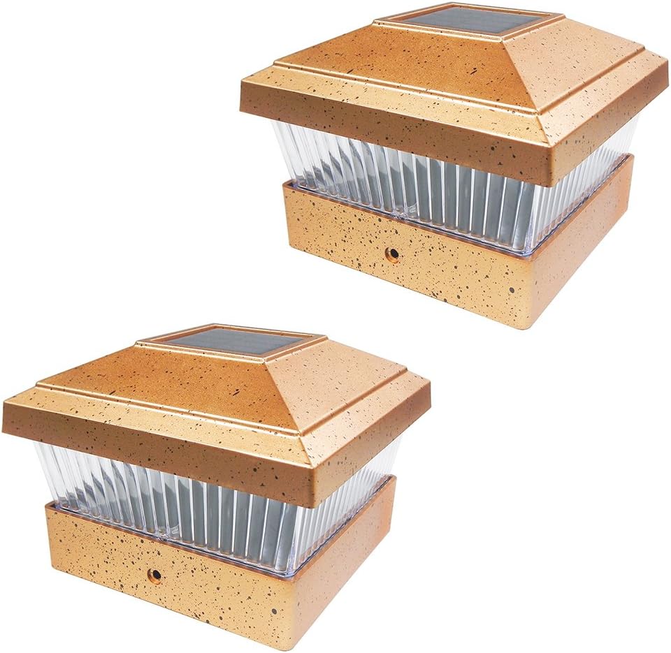 iGlow 2 Pack Copper Outdoor Garden 5 x 5 Solar LED Post Deck Cap Square Fence Light Landscape Lamp PVC Vinyl Wood Bronze