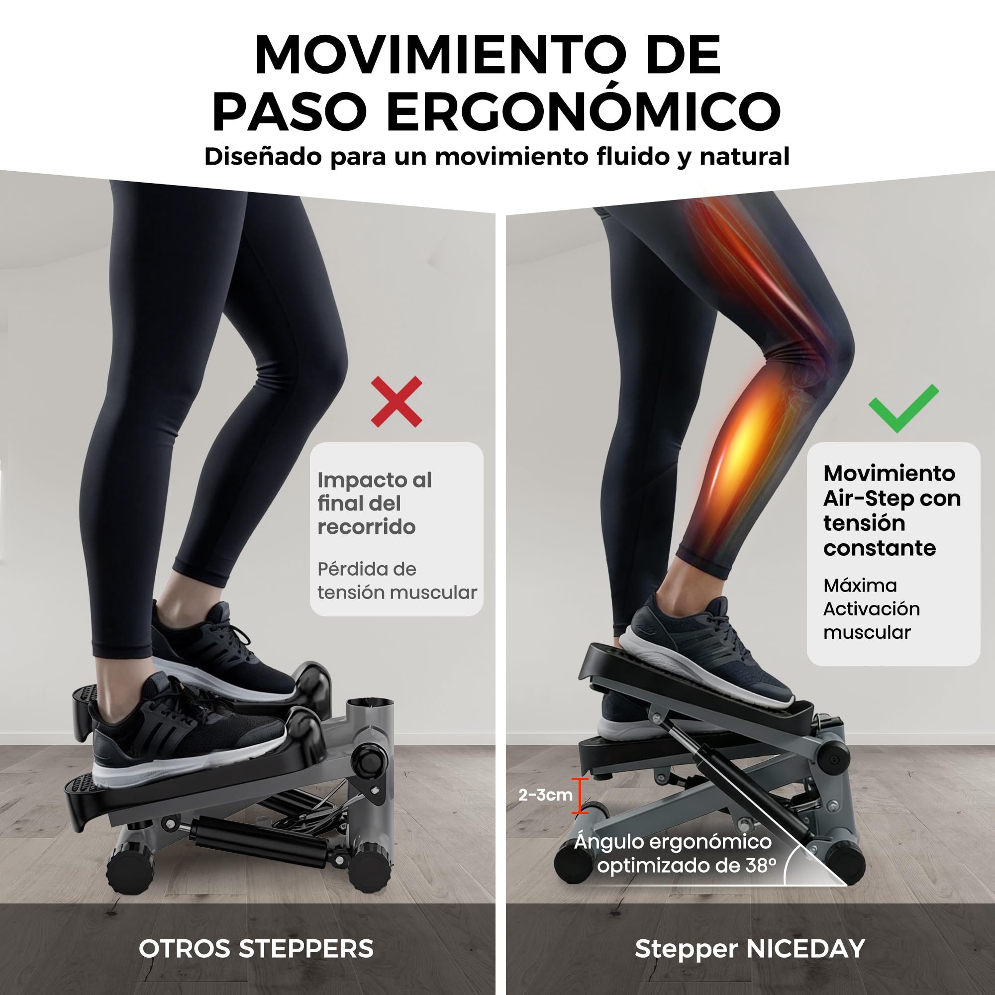 Niceday Mini Stepper Fitness casa, Stepper Vertical 2 en 1 con Cuerdas elásticas, Entrenador de piernas y Brazos con Pantalla LCD, Dispositivo de Entrenamiento hasta 100 kg