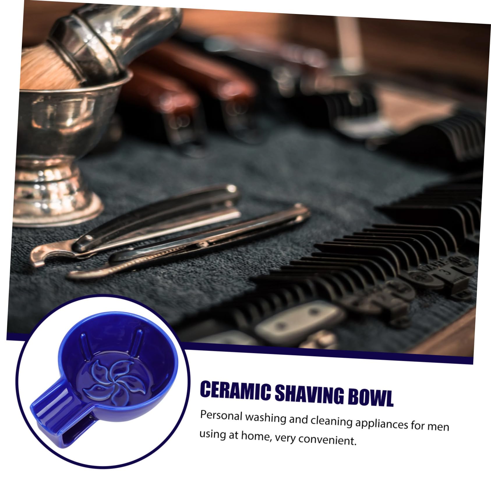Ciotola da Barba in Materiale Ceramico Blu Grande Capacità per Schiuma da Rasatura Uso Personale in Casa