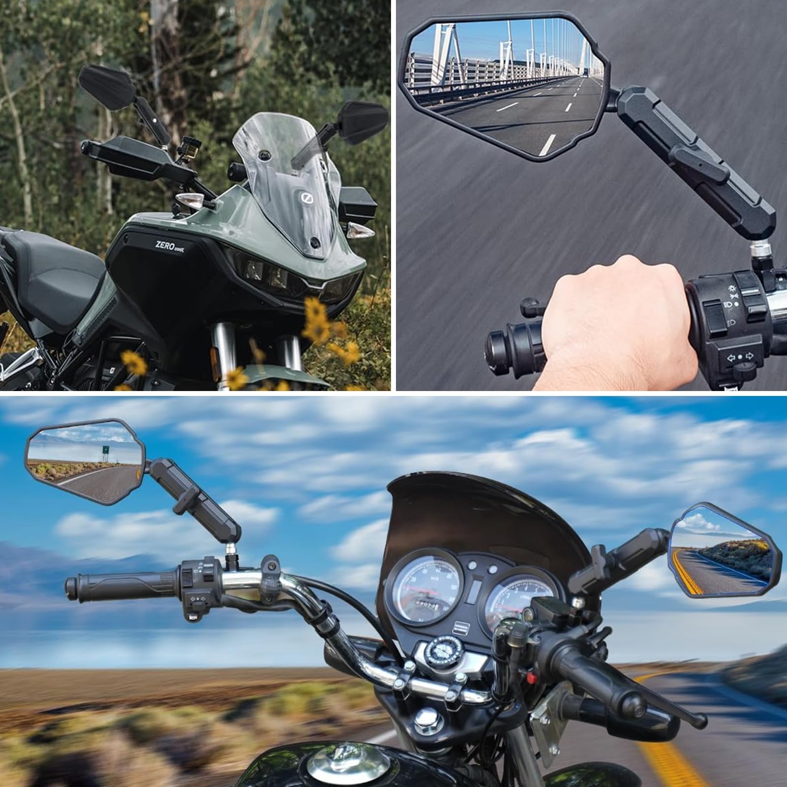 2 specchietti retrovisori universali per motociclette, regolabili, omologati E, girevoli a 360°, robusti, pieghevoli, per fuoristrada, motociclette, scooter, ATV