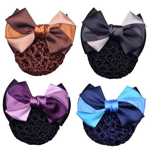 Woman Pro Snood Net Bow Barrette Hair Clip Moño Cover Set Bowknot Decoración
