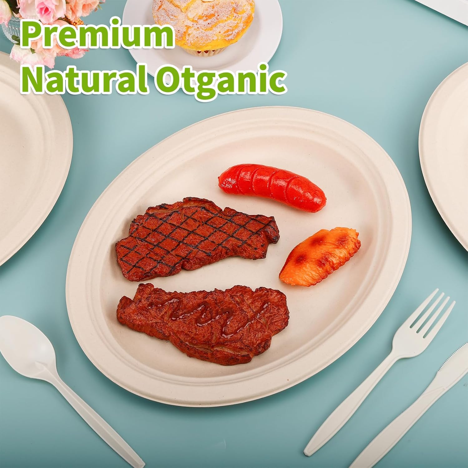12.5 Inch Oval Paper Plates,50 Pack Disposable Paper Plates,Heavy Duty Disposable Oval Paper Dinner Plates,Large Oval Paper Plates for Party,Picnic,Compostable Biodegradable,Thicken (Brown)