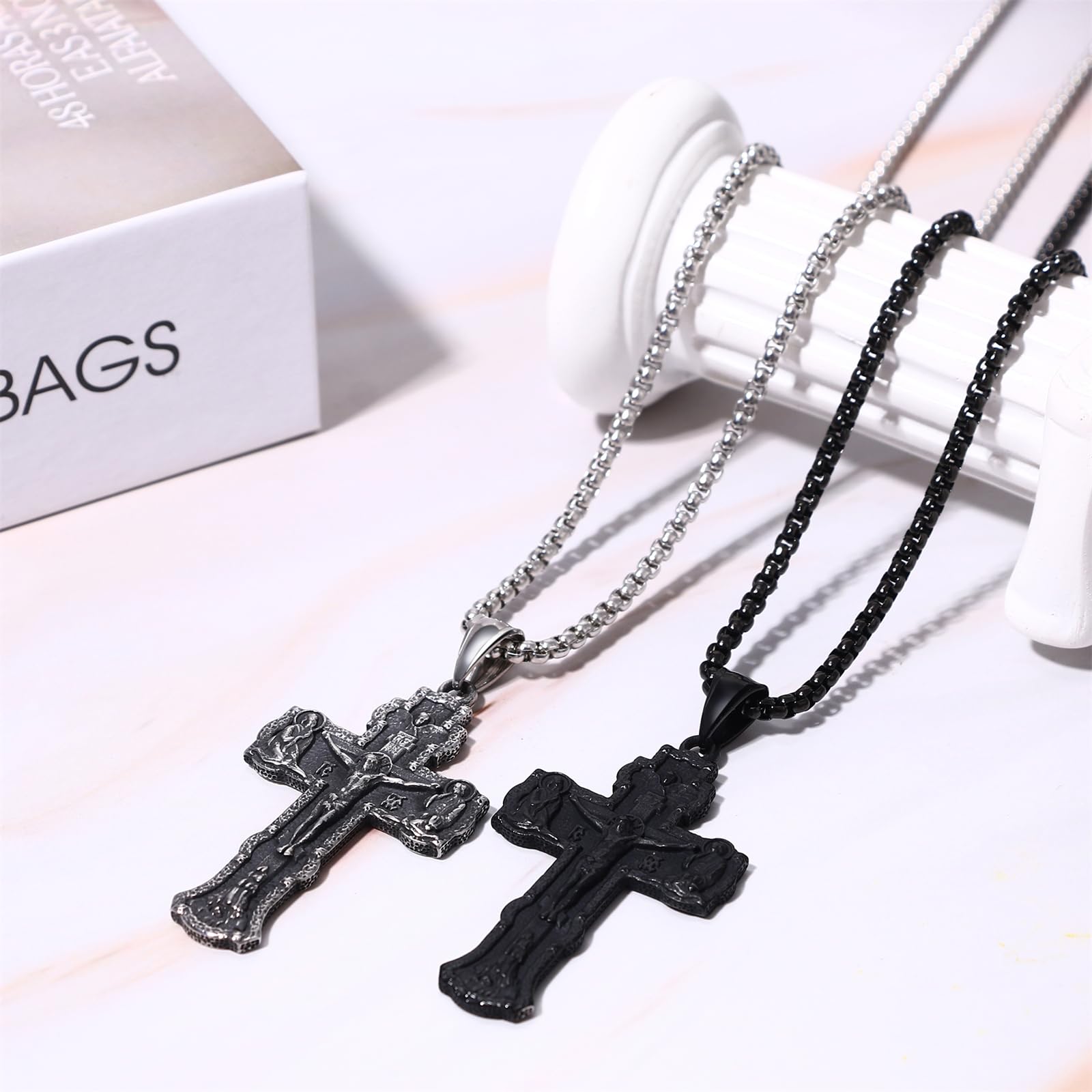 JewelryWe Collana con Pendente Orthodox Croce in Acciaio Inossidabile per Uomo Donna Regalo Natale
