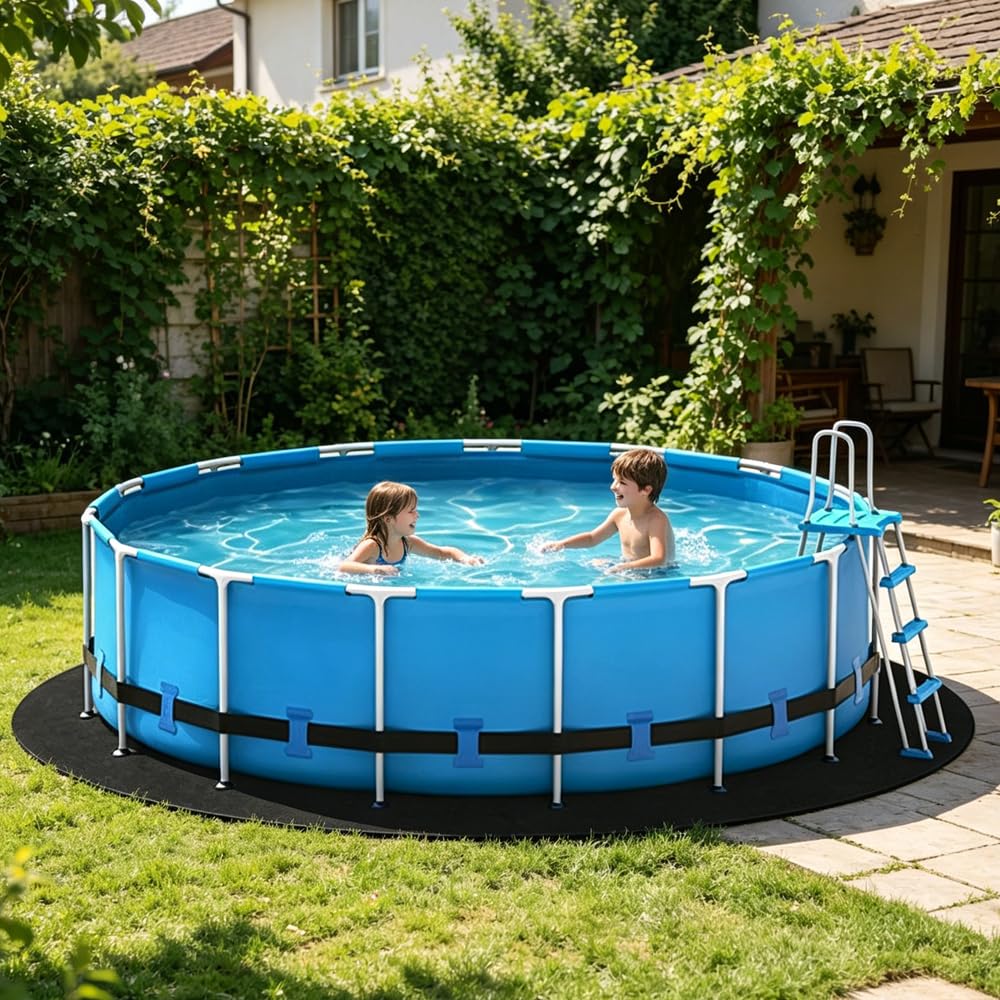 3.7m Tapis sous Piscines Hors Sol Rond, Tapis de Sol Piscine, Antidérapant Pliable Absorbant l'eau, Découpe Simple, Rembourrage sous Piscine, Pliable, pour Baignoires et Piscines Hors Sol