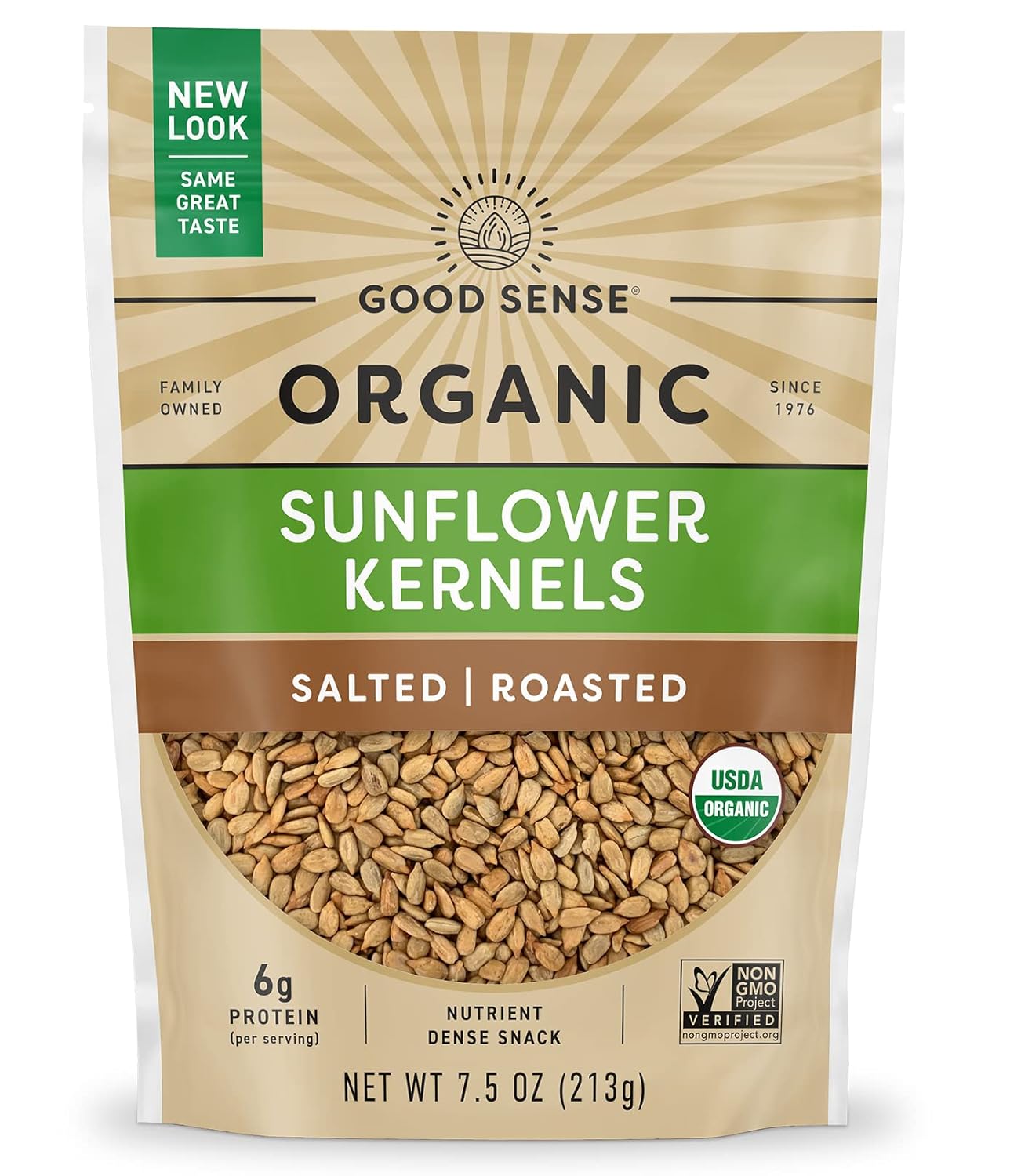Good Sense | Organic Sunflower Nuts | Roasted Sunflower Seeds (Shelled) | No Salt | 90 Ounces (90 OZ) | 12 - 7.5 Ounce (7.5 OZ) Bags