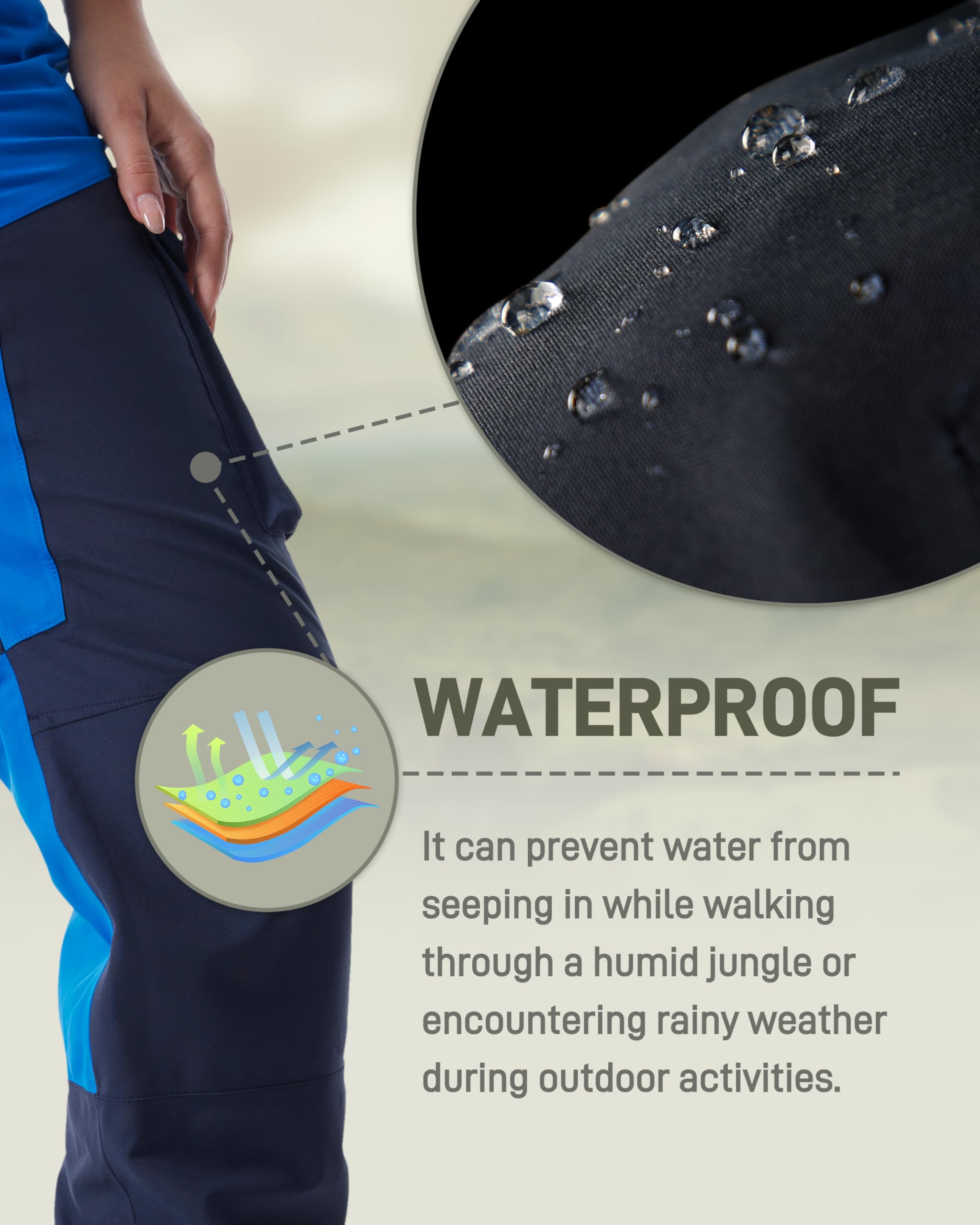 ATLASLAVA Wanderhose Damen Wasserdicht Arbeitshose Cargohose Strapazierfähige Winddicht für Outdoor-Aktivitäten