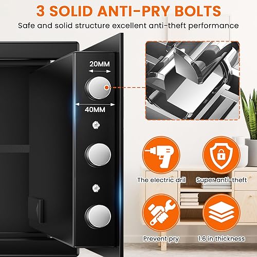 Miniatura 2 de Caja fuerte para el hogar de 1.6 pies cúbicos con bolsa impermeable ignífuga, caja de seguridad digital con sistema de alerta inteligente y estante
