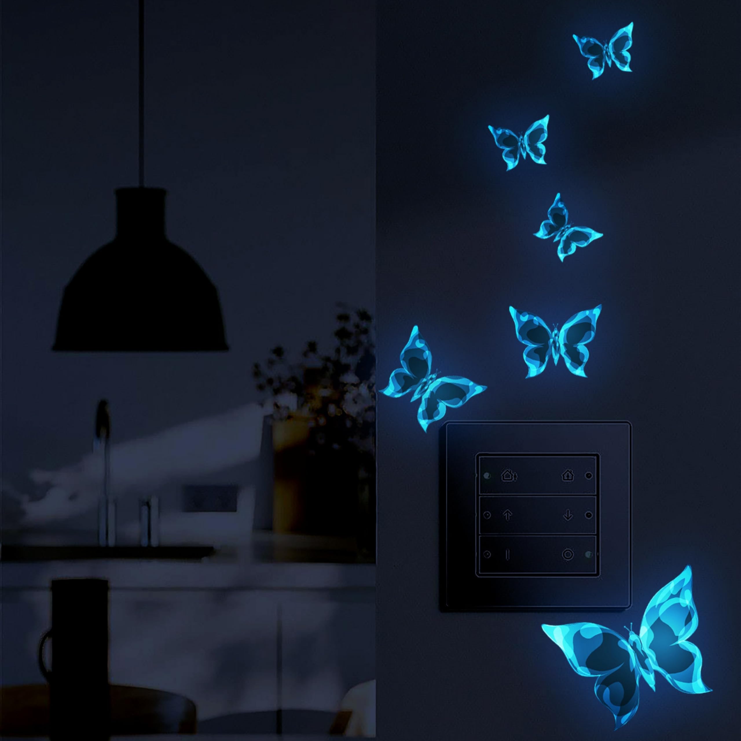 JAAMSO ROYALS Blue Luminous Butterflies Wall Decals, Set of 6, 15x15CM | Glow in The Dark, Removable, Self-Adhesive, For Kid Girl Bedroom Bathroom-image-39