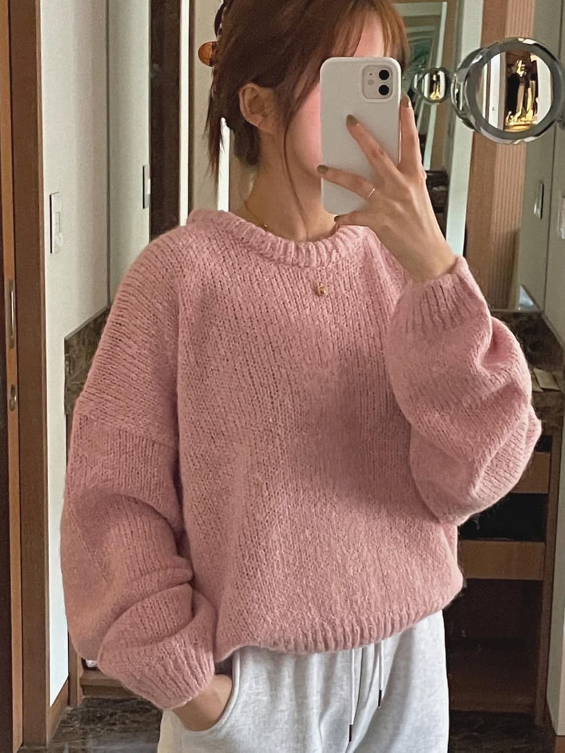 BEDAW Women's Sweater Drop Shoulder Ribbed Knit Sweater Sweater for Women (Color : Pink, Size : Large)