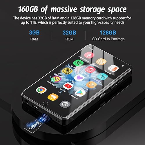 Miniatura 7 de Reproductor MP3 Android 13 de 160 GB con Bluetooth y WiFi, pantalla táctil IPS HD de 4.02 "reproductor MP4