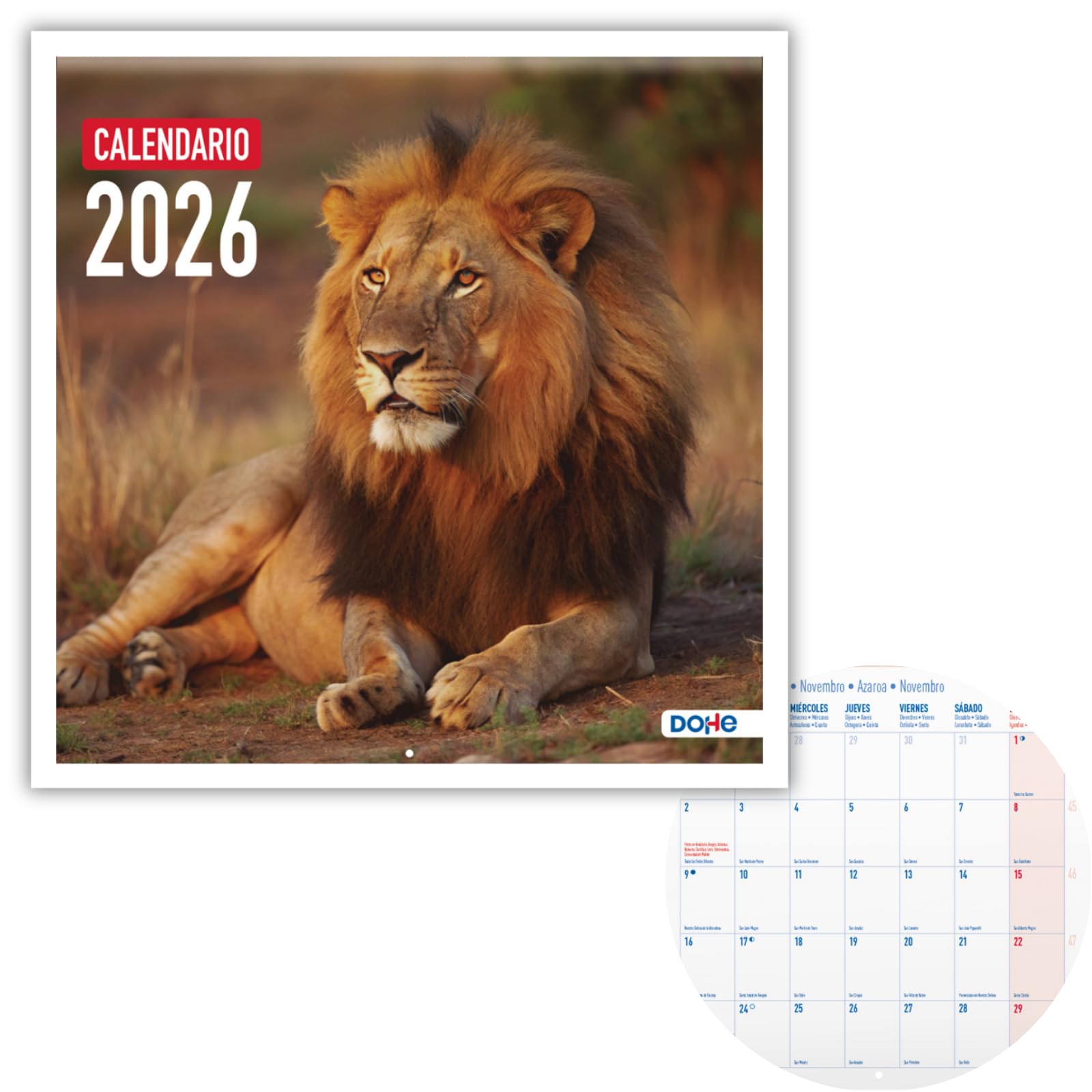 Dohe - 2026 Wall Calendar - 12 Months January to December, Month View, 30x30 cm, Spanish Language, Staple Binding, Space for Notes, Year Planning, Thick Paper 120 g/m² - Wildlife
