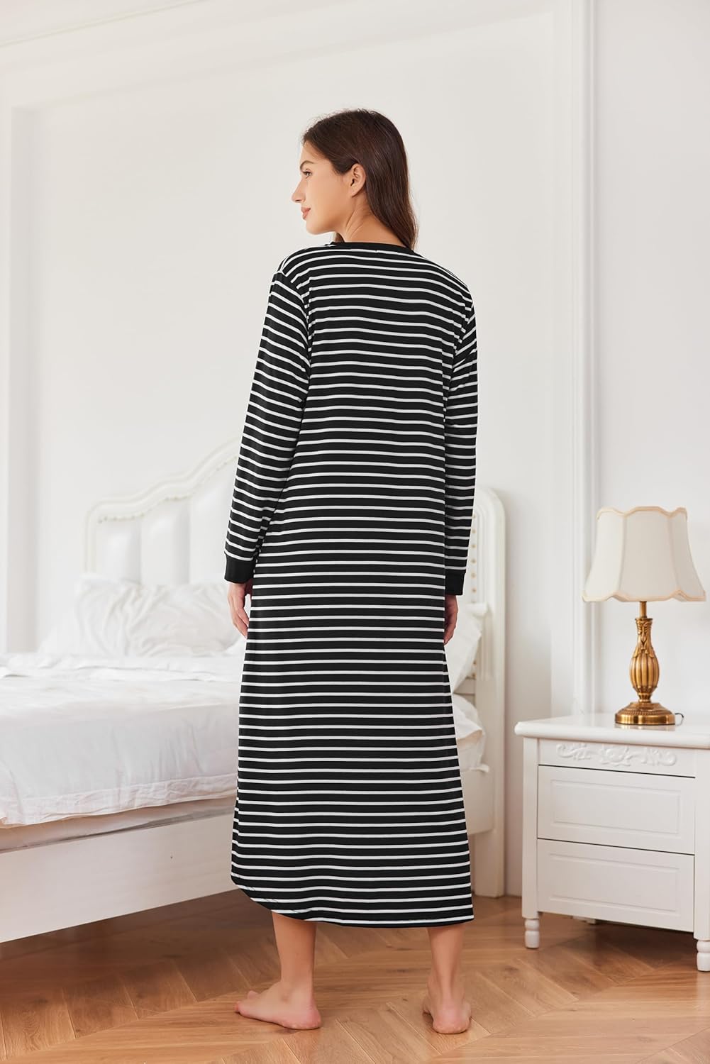 Ekouaer Womens Nightgown Long Loungewear V Neck Nightshirt Sleepwear Full Length Sleepshirt with Pockets - Image 5