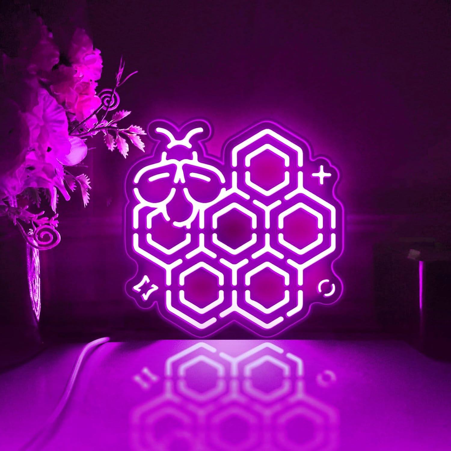 Bee and Hive Led Light Box, Bee Wall Art Decor, Desktop Decorations, Bedroom Decor (RGB Light, Large Size)