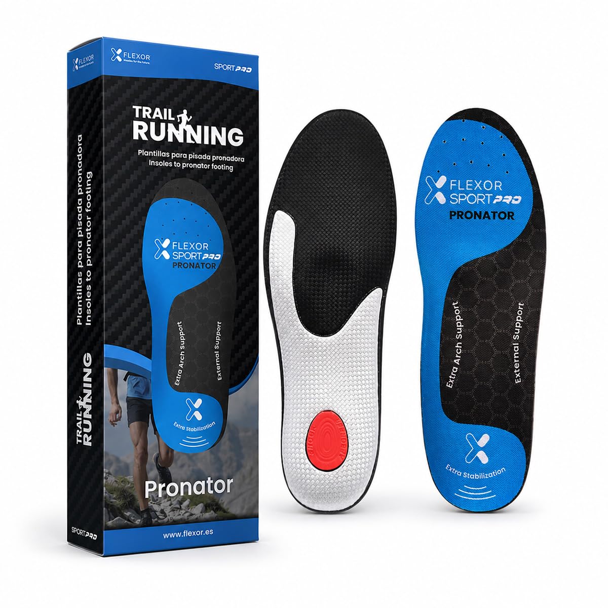 Flexor Plantillas Pro Trail Running para pie pronador, soporte en arco plantar, absorción de impacto, unisex, talla 37, poliuretano