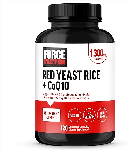 Force Factor Suplemento de arroz de levadura roja + CoQ10 para soporte antioxidante, sin OMG, apto para veganos, calidad premium, 120 cápsulas