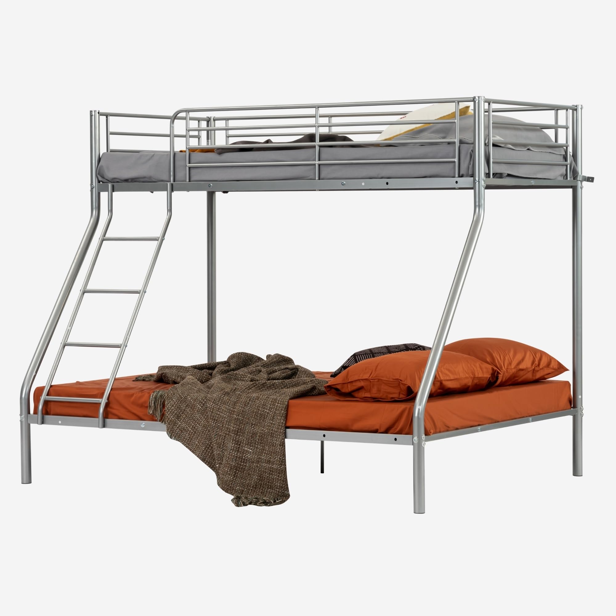 MEUBLE COSY Letto a castello a 3 posti in metallo con rete a doghe, telaio per letti 90 x 190 e 140 x 190 cm, per bambini adulti, grigio