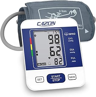 CAZON Blood Pressure Monitors CE Approved UK Upper Arm Blood Pressure Machines for Home Use Heart Rate Monitor BP Cuff Kit Hypertension Detector  with Cuff 22-32cm LCD Display (Blue)