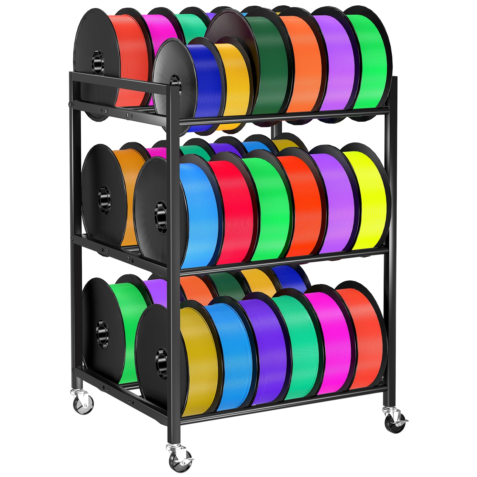 3D Printer Filament Storage Rack,Rolling Filament Spool Holders with Wheels,3-Tier Heavy Duty 3D Filament Storage Rack for PLA/ABS/TPU/Nylon,Filaments
