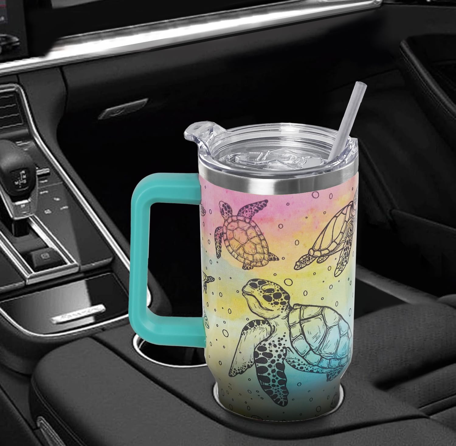 Sea Turtle Tumbler Summer Watercolor Ocean Tumbler 40 oz Turtles Gifts for Women Ocean Cups Coffee Travel Mug with Handle Leak Proof Insulated Turtle Lovers Decor Stuff - Image 7