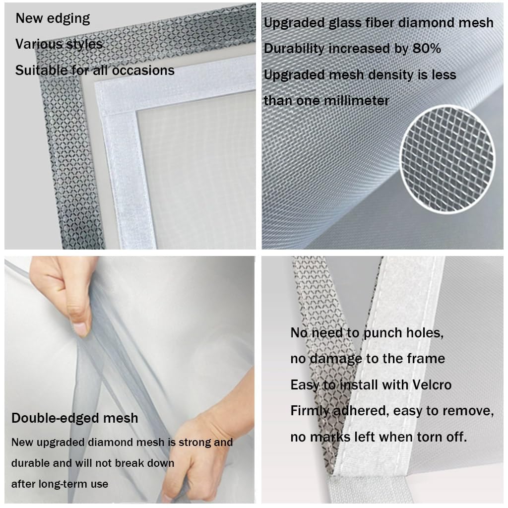Magnet ct Fliegengitter für Fenster - Schwarzer Fliegenschutz ohne Bohren, einfache Klebemontage, passend für alle Universalfenster (150x130cm)