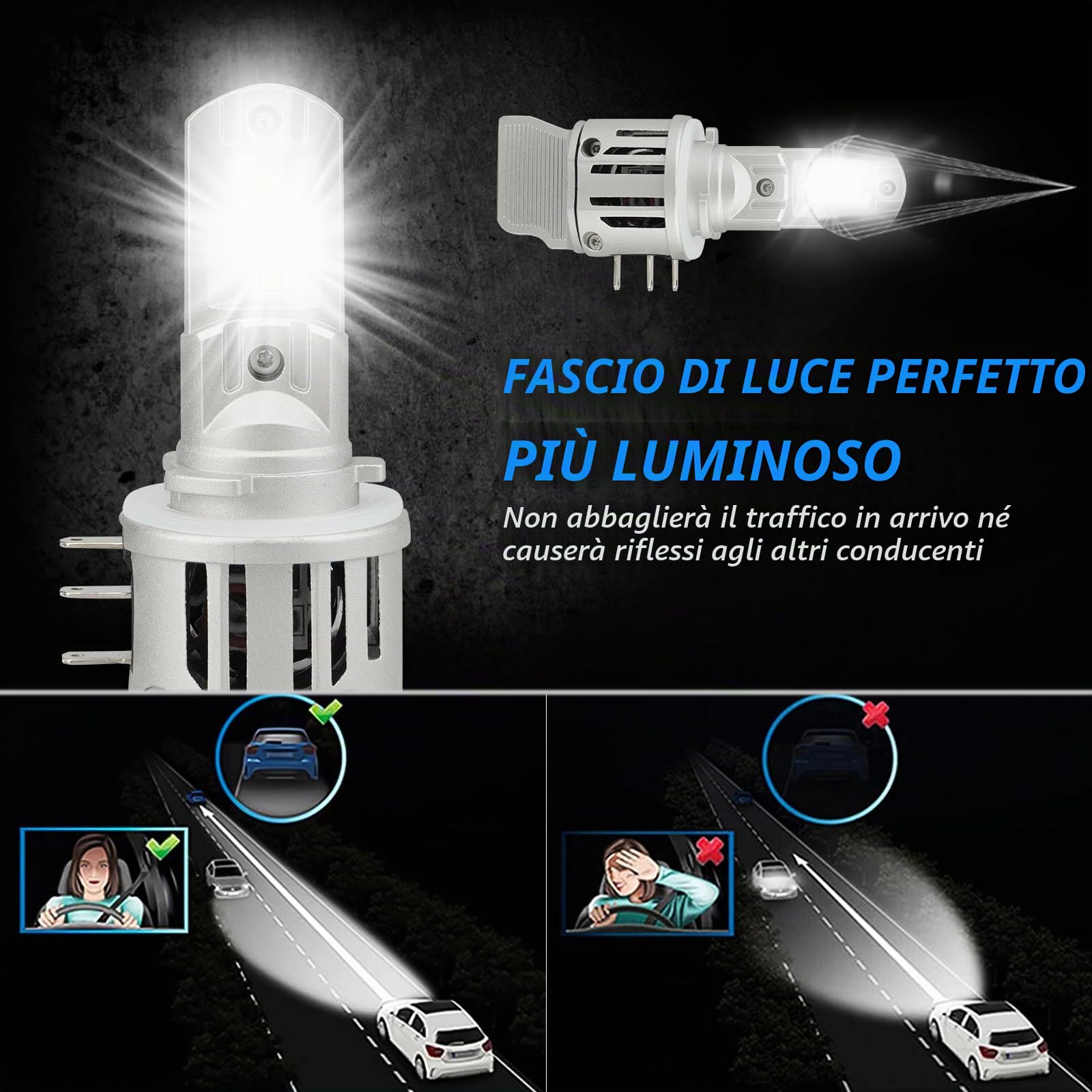 D-Lumina Lampadina H15 LED 99.99% Canbus 120W 16000LM 6500K Chip Seoul CSP Super Luminoso Kit di Conversione Fari per Auto a LED Con Ventola di Raffreddamento, 2 pezzi